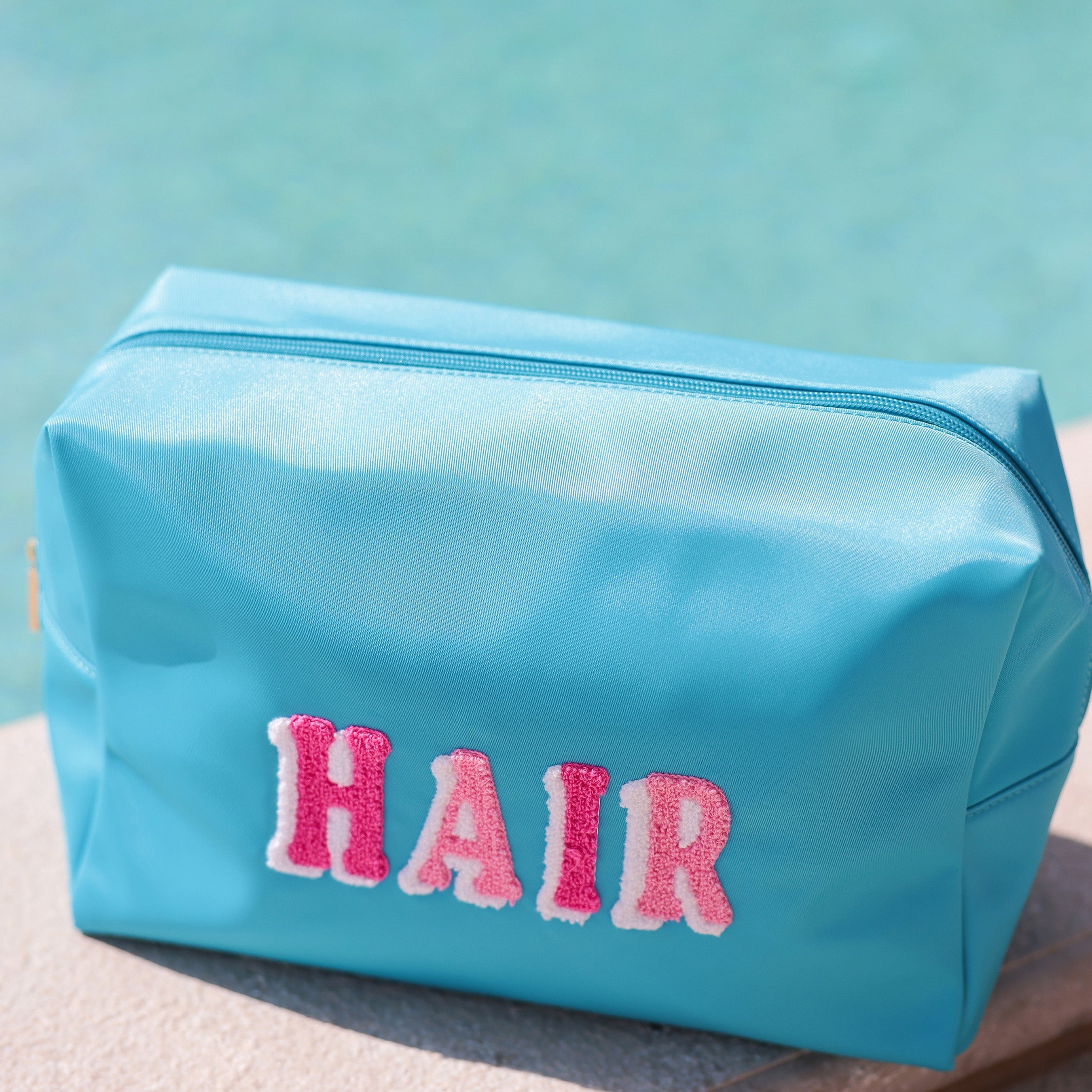 Hair Oversized Zip Pouch, Azure - Fairley Fancy
