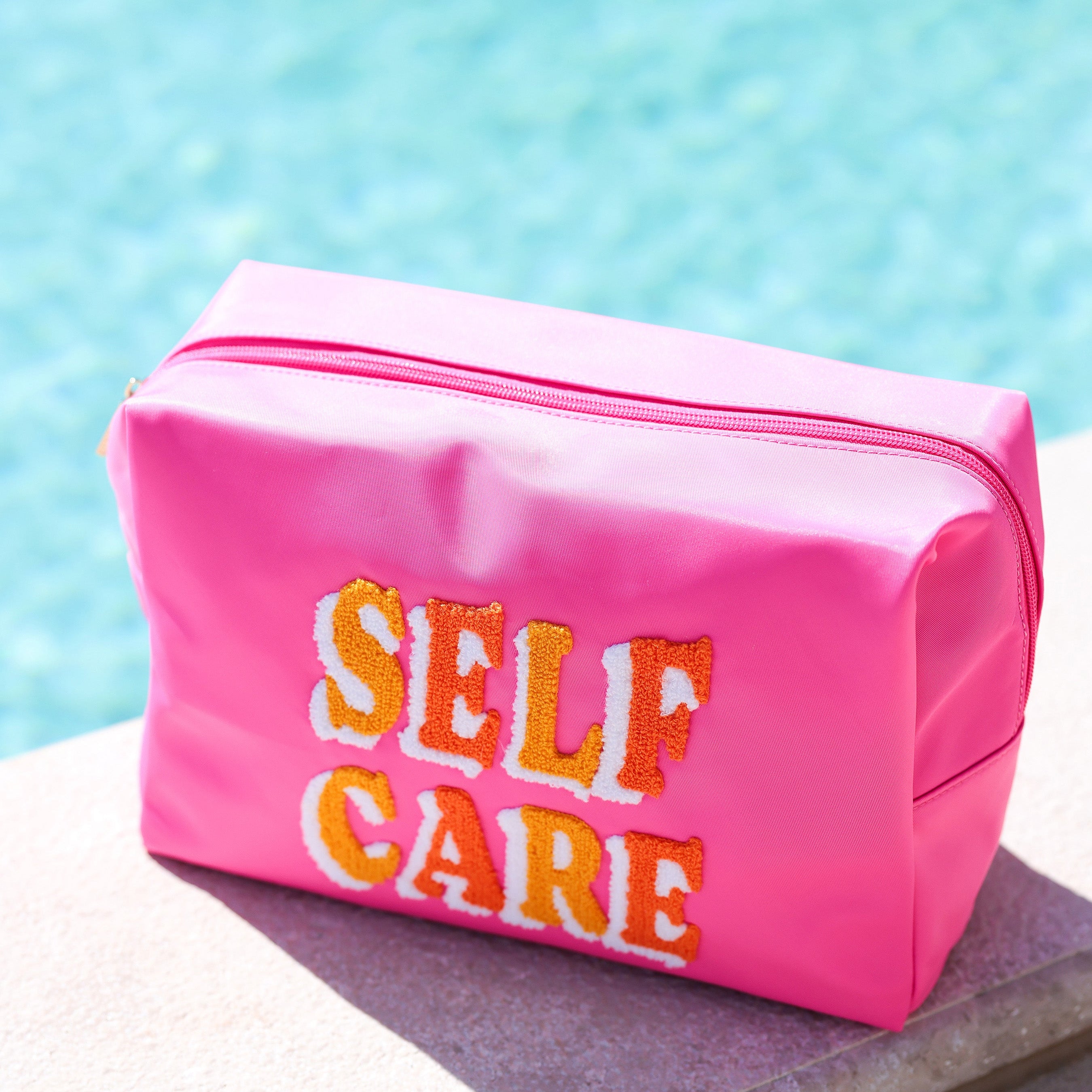 Self Care Oversized Zip Pouch, Fuchsia - Fairley Fancy