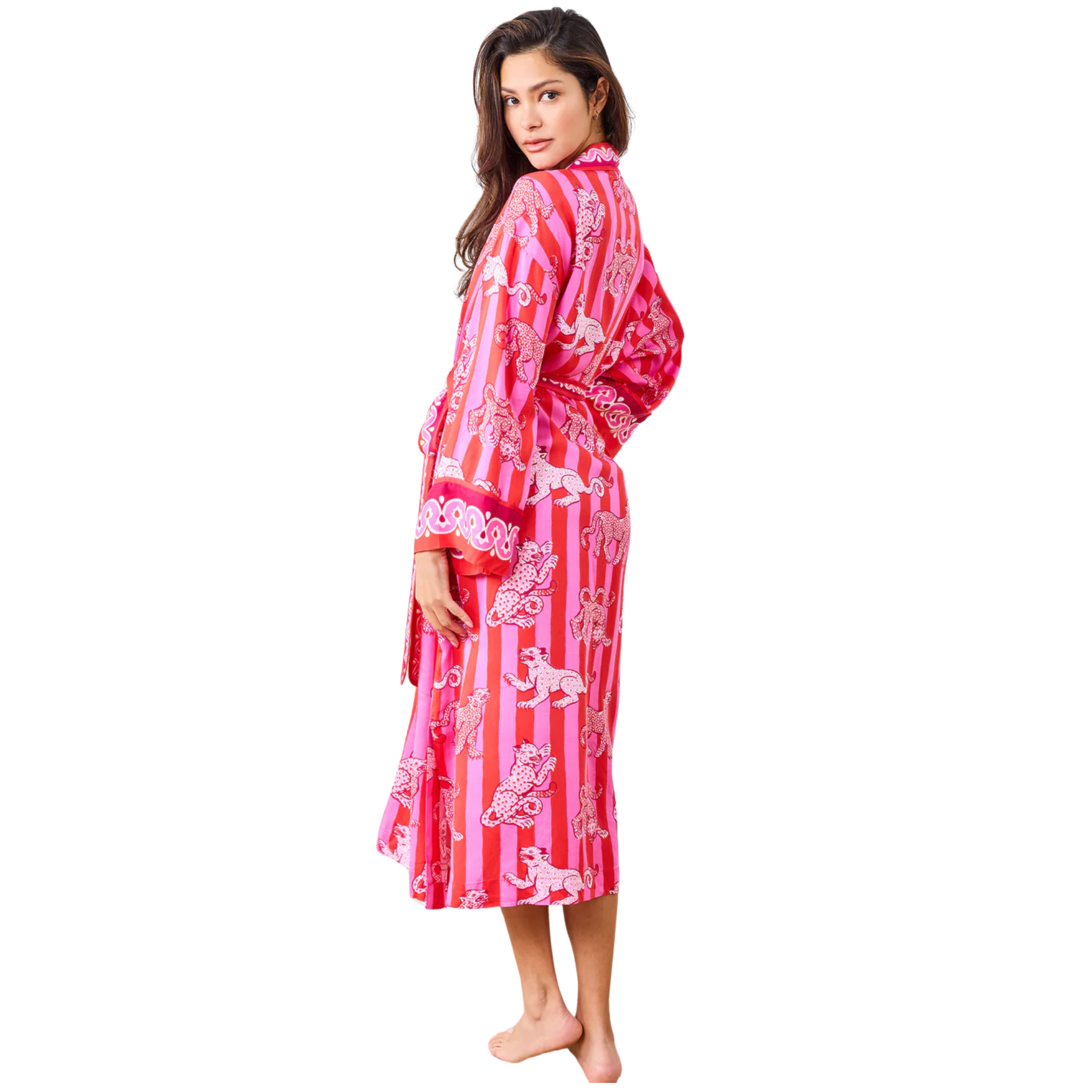 Eco Satin Robe in Leopard Stripes - Fairley Fancy