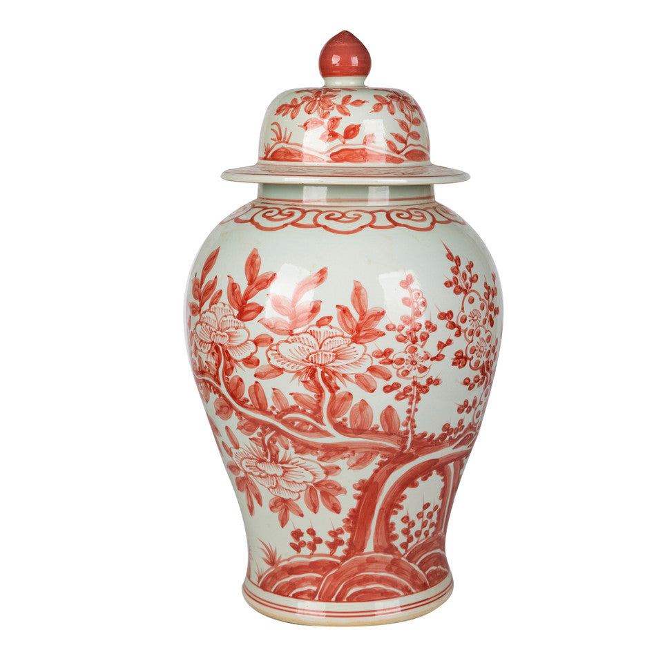 Coral Red Peony Plum Temple Jar Large - Fairley Fancy
