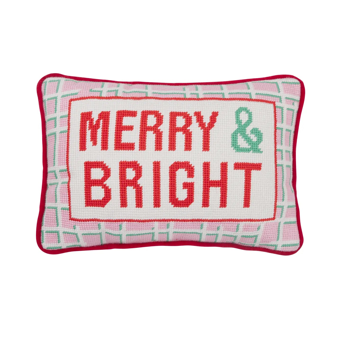 Merry & Bright Embroidered Needlepoint Pillow - Fairley Fancy