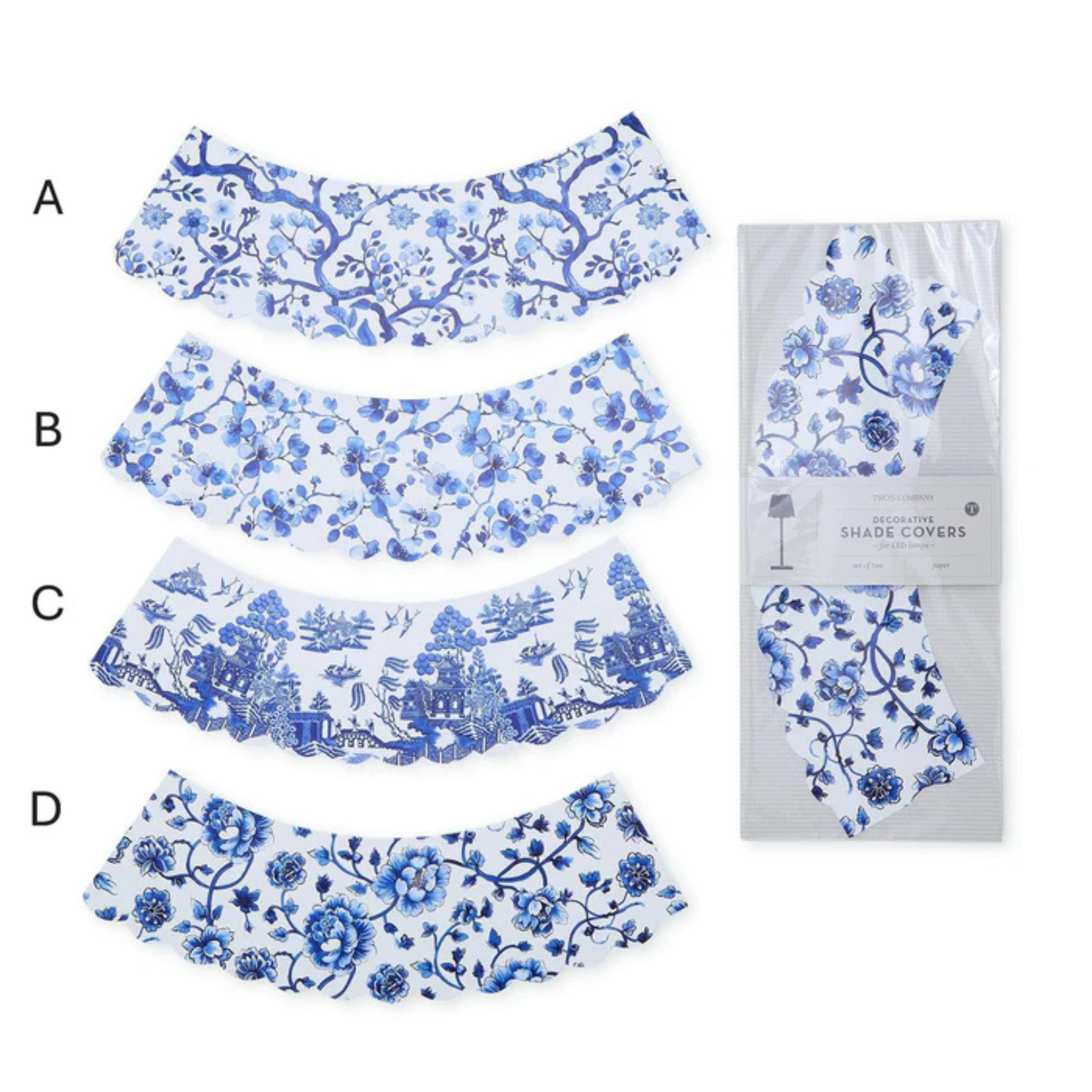 Blue & White Chinoiserie Paper Shade Covers, Set of 2 - Fairley Fancy