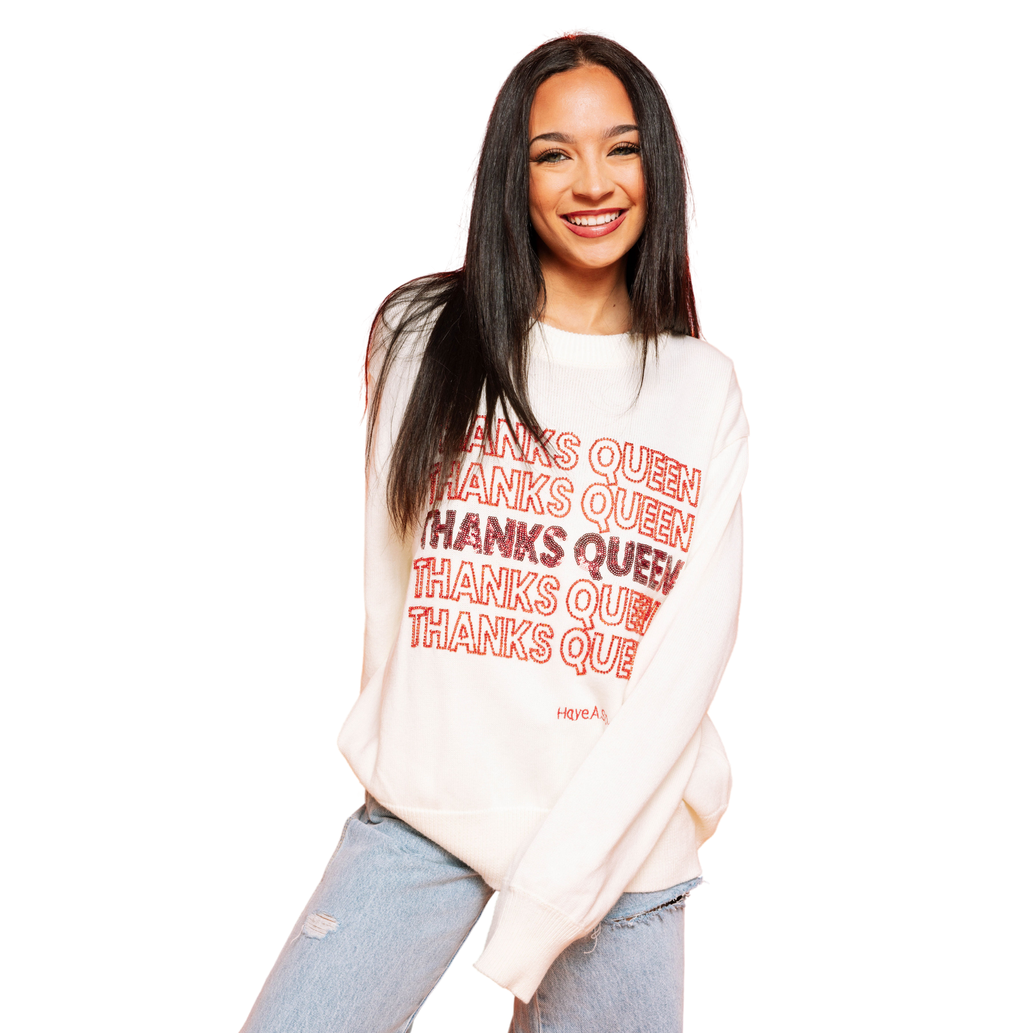 White & Red 'Thank You Queen' Sweater - Fairley Fancy