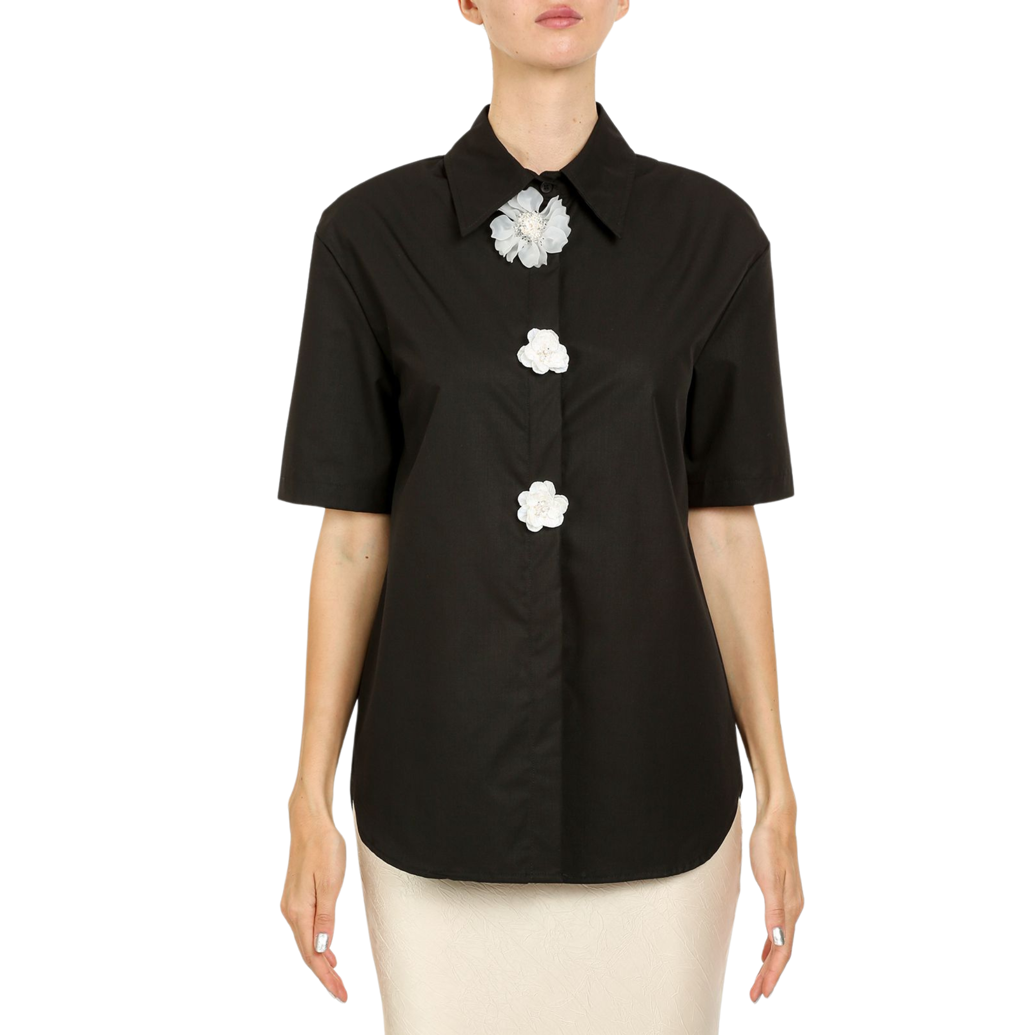 Short Sleeve Collared Blouse In Black - Fairley Fancy
