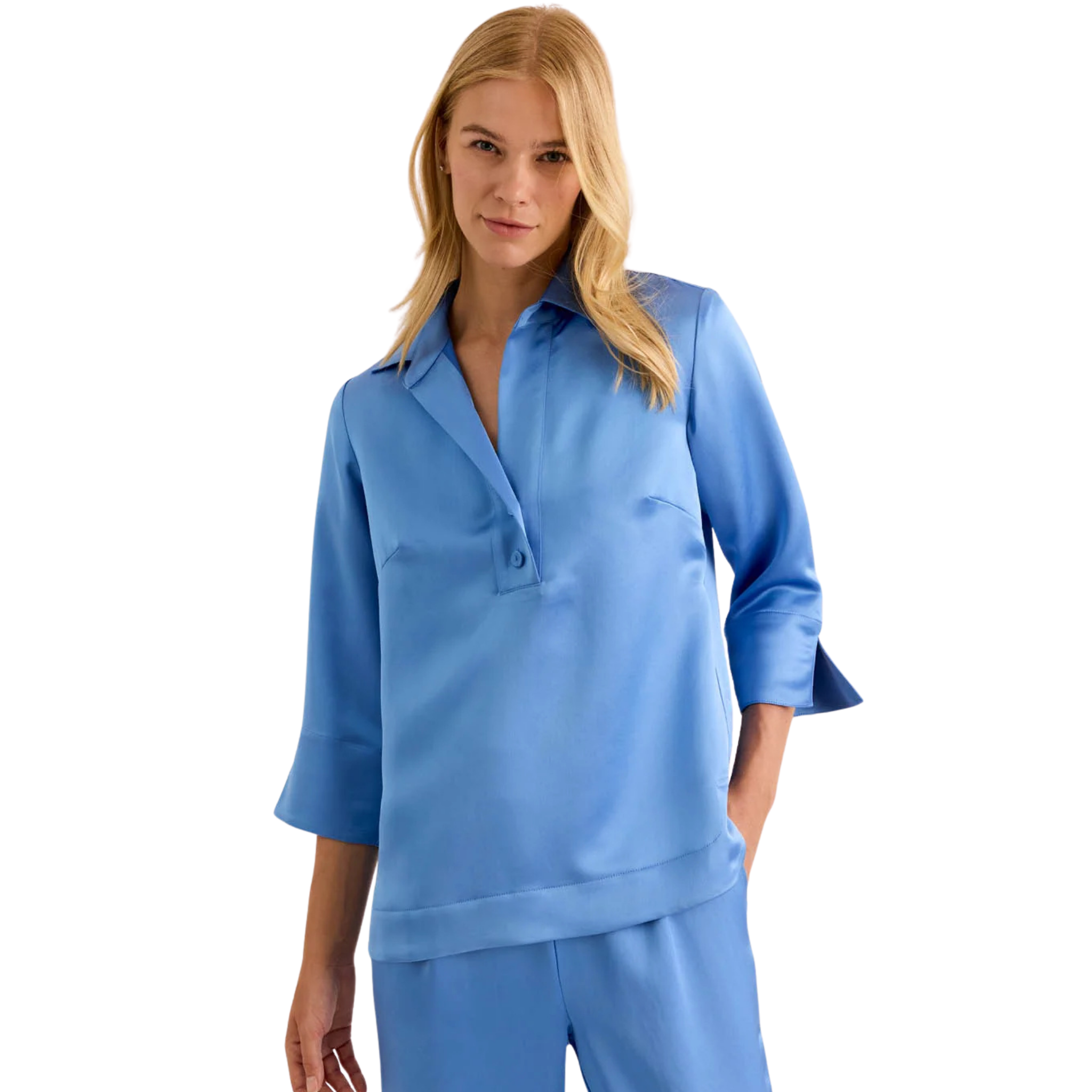 Aileen 3/4 Sleeve Button Back Top in Sky Blue - Fairley Fancy