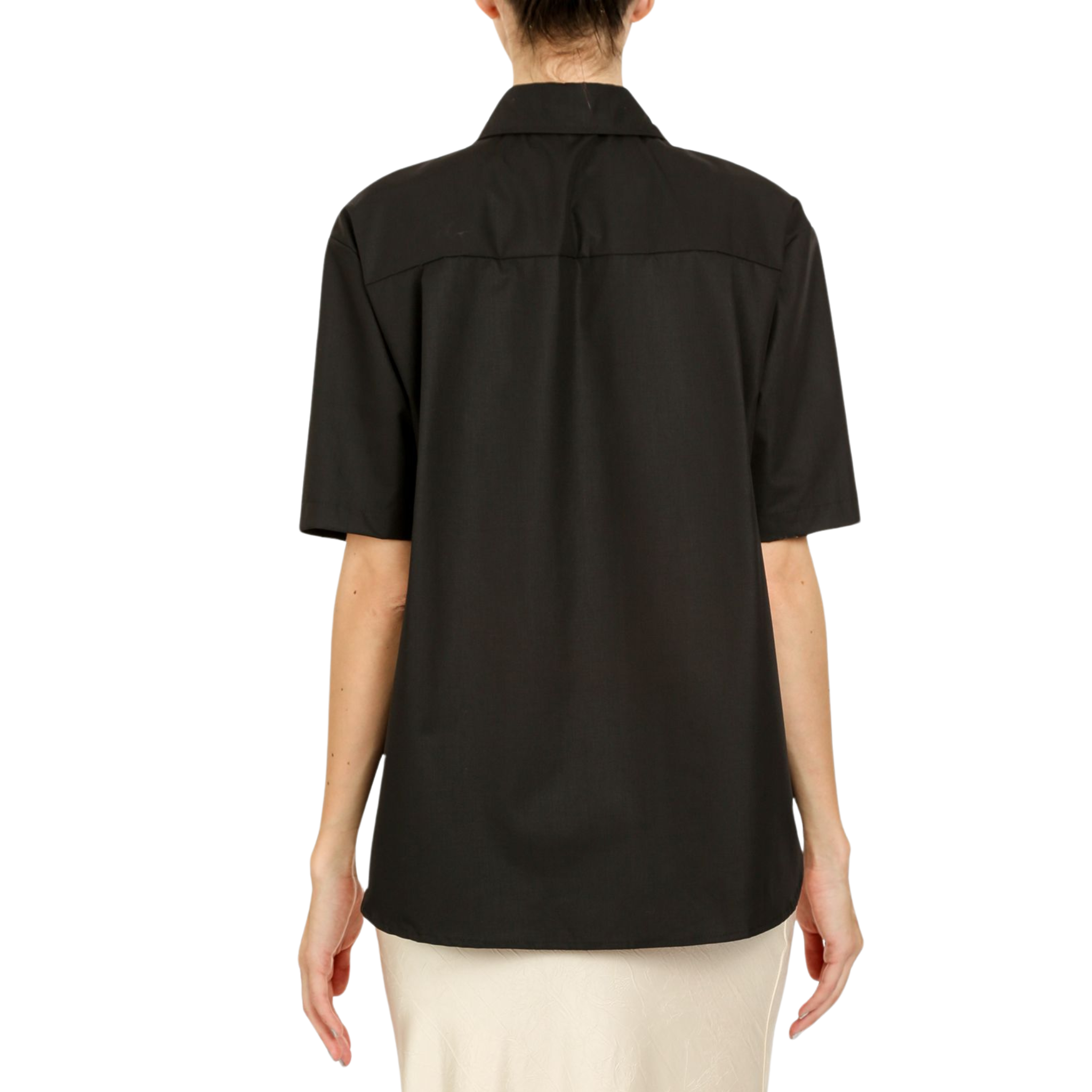 Short Sleeve Collared Blouse In Black - Fairley Fancy