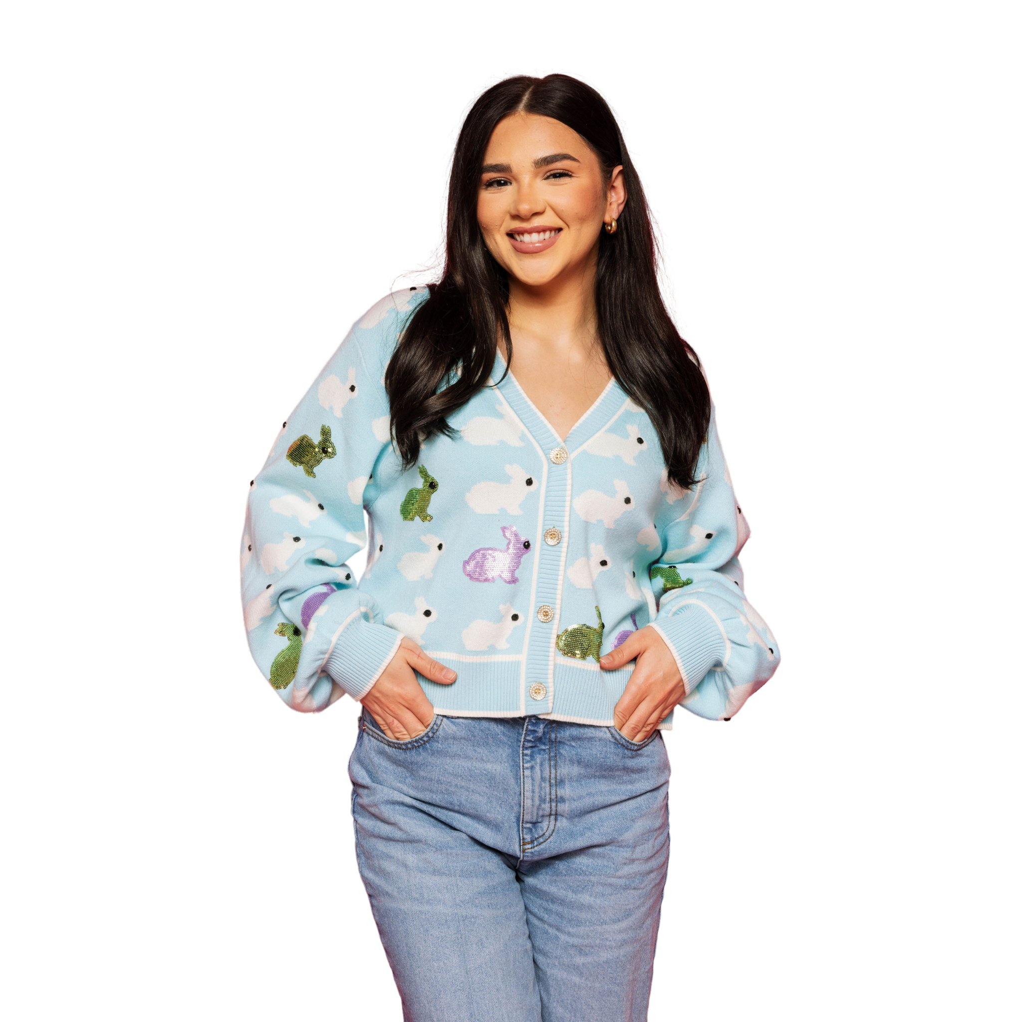 Light Blue Scattered Bunny Cardigan - Fairley Fancy