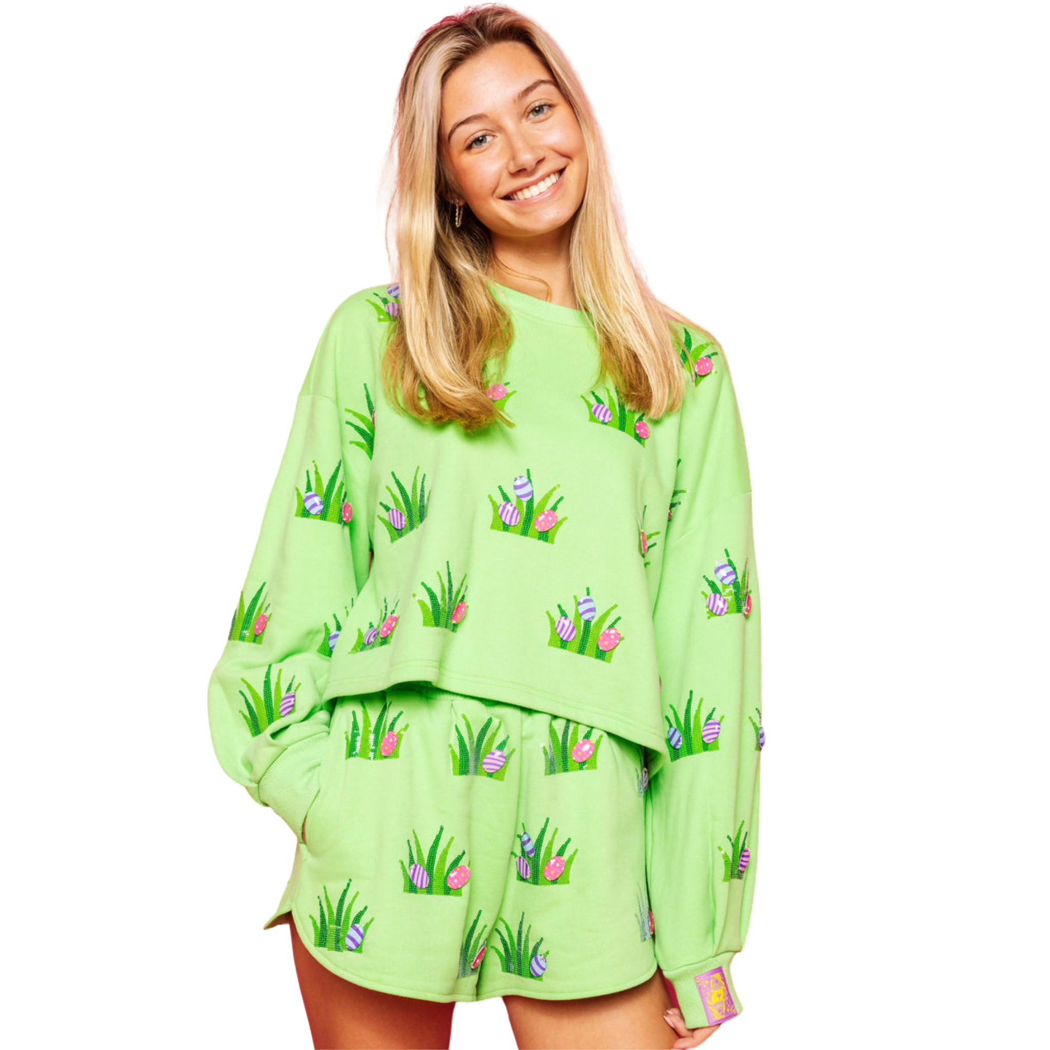 Lime Green Easter Egg In Grass Sweatshirt - Fairley Fancy