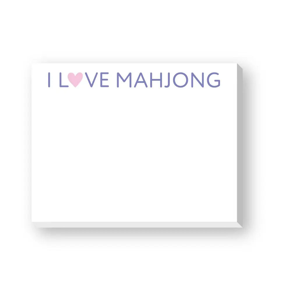 White notepad with 'I ❤️ MAHJONG' text on a white background