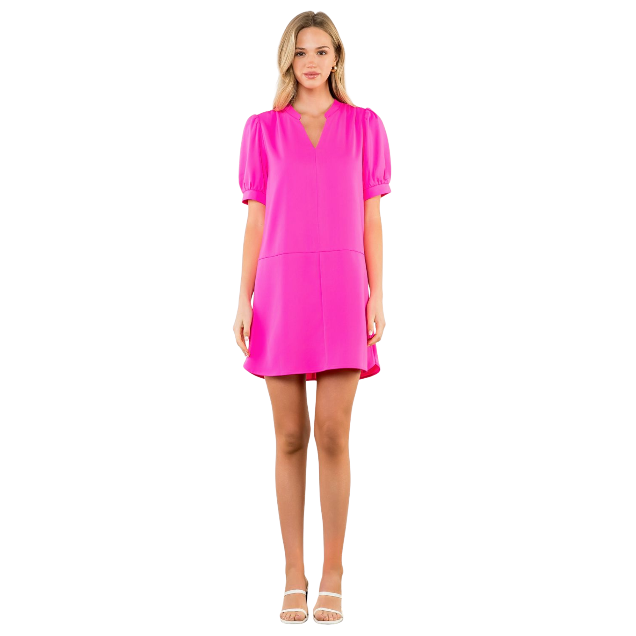 Short Sleeve V-Neck Dress in Pink - Fairley Fancy