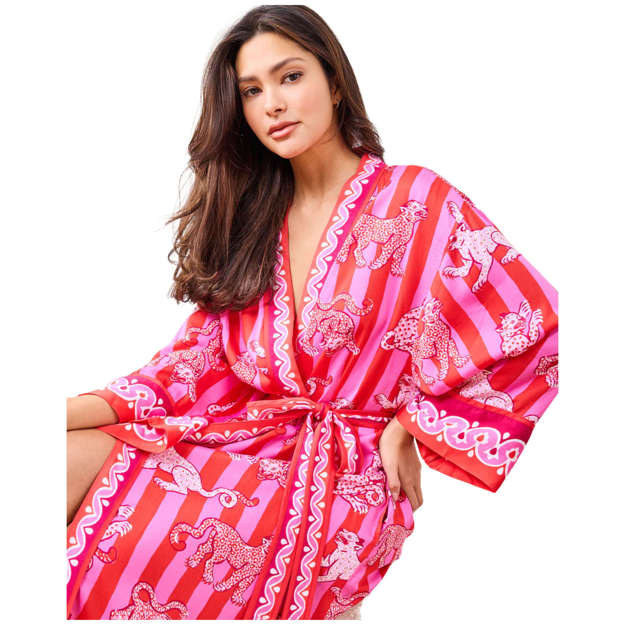 Eco Satin Robe in Leopard Stripes - Fairley Fancy