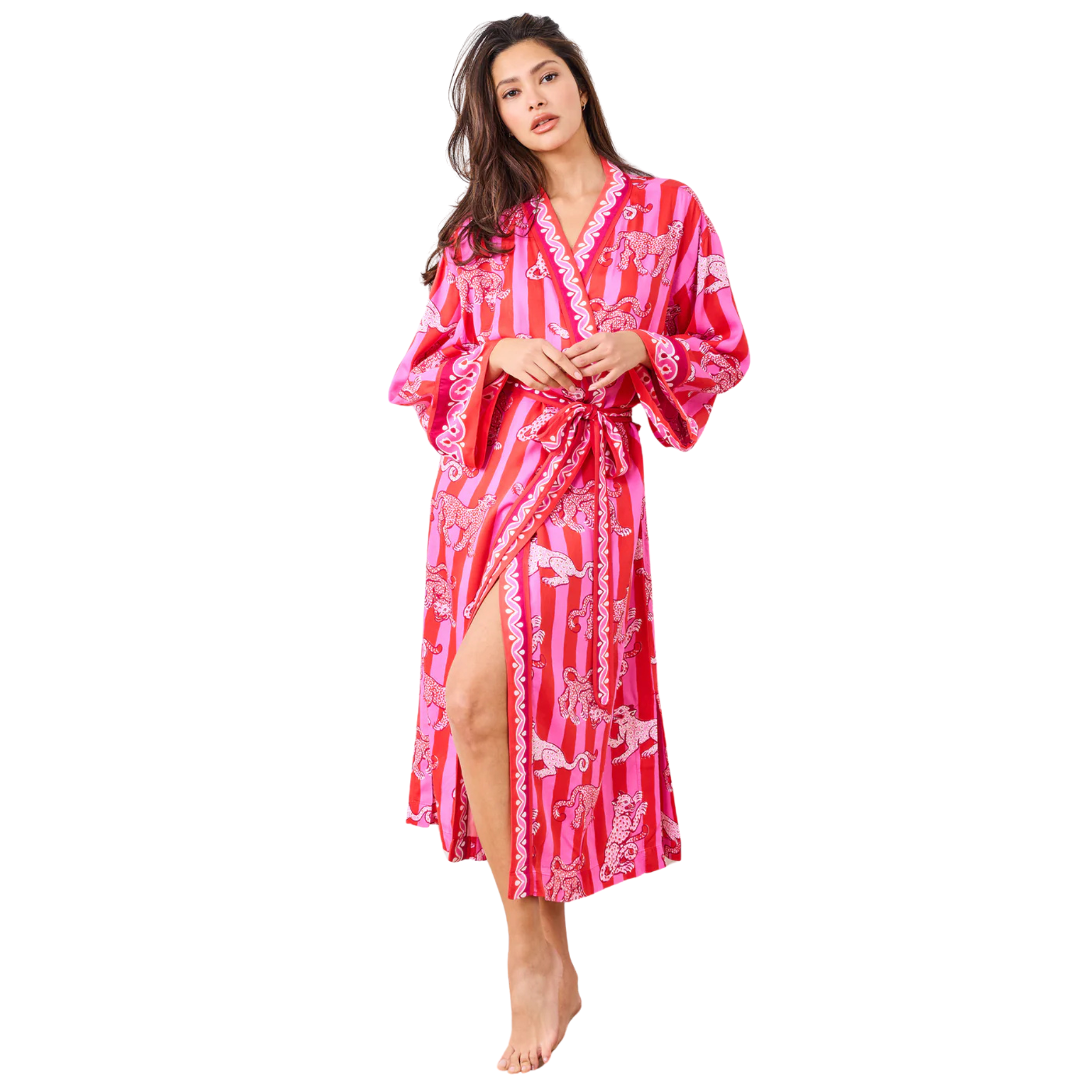 Eco Satin Robe in Leopard Stripes - Fairley Fancy