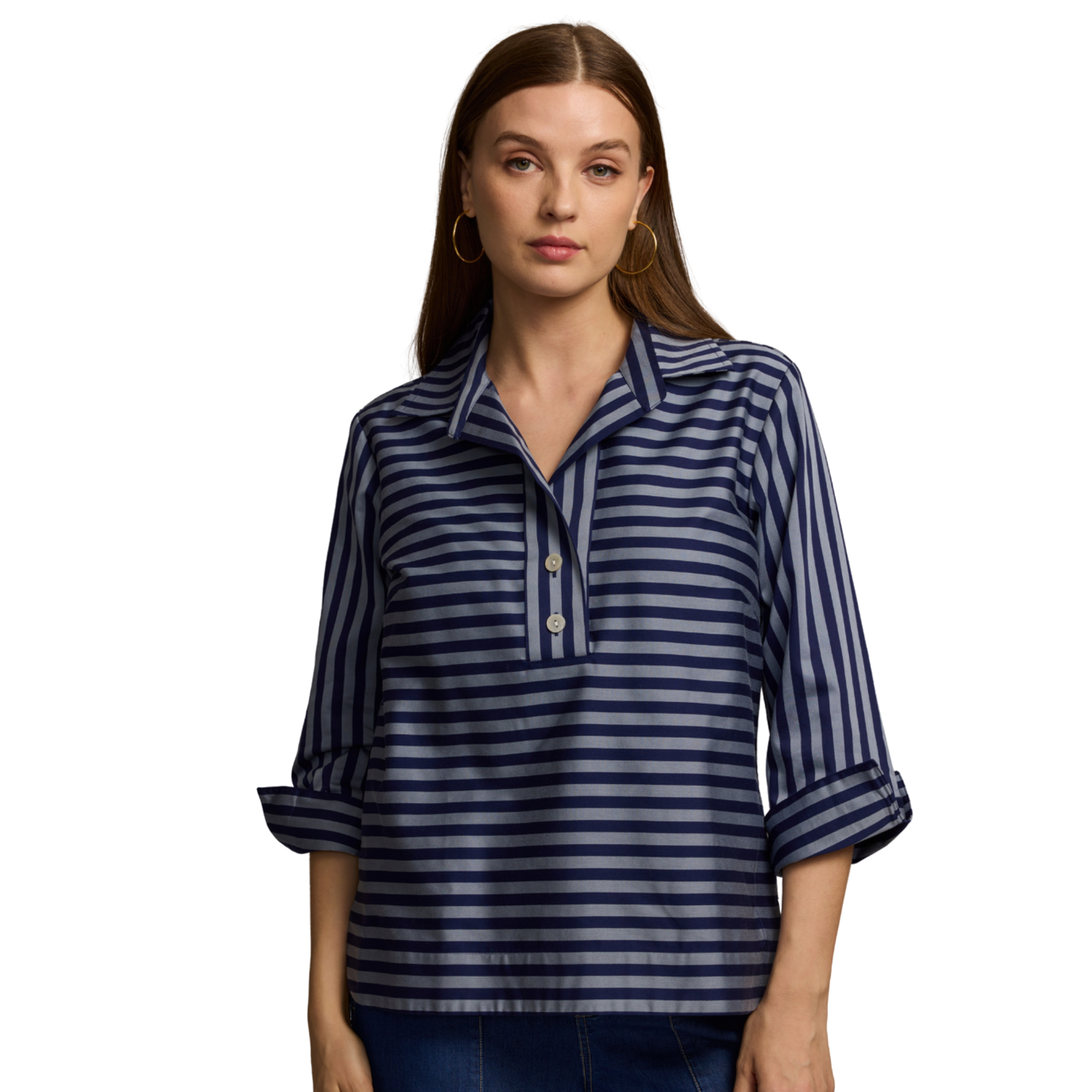 Aileen Stripe Top in French Gray and Midnight - Fairley Fancy1