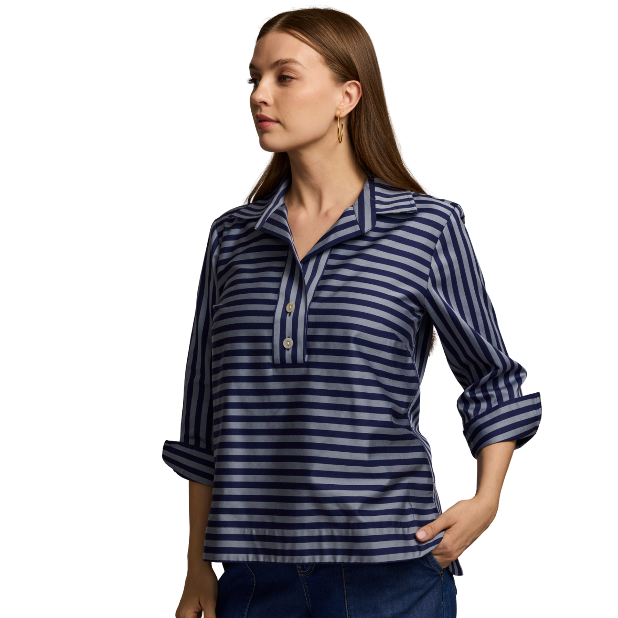 Aileen Stripe Top in French Gray and Midnight - Fairley Fancy3