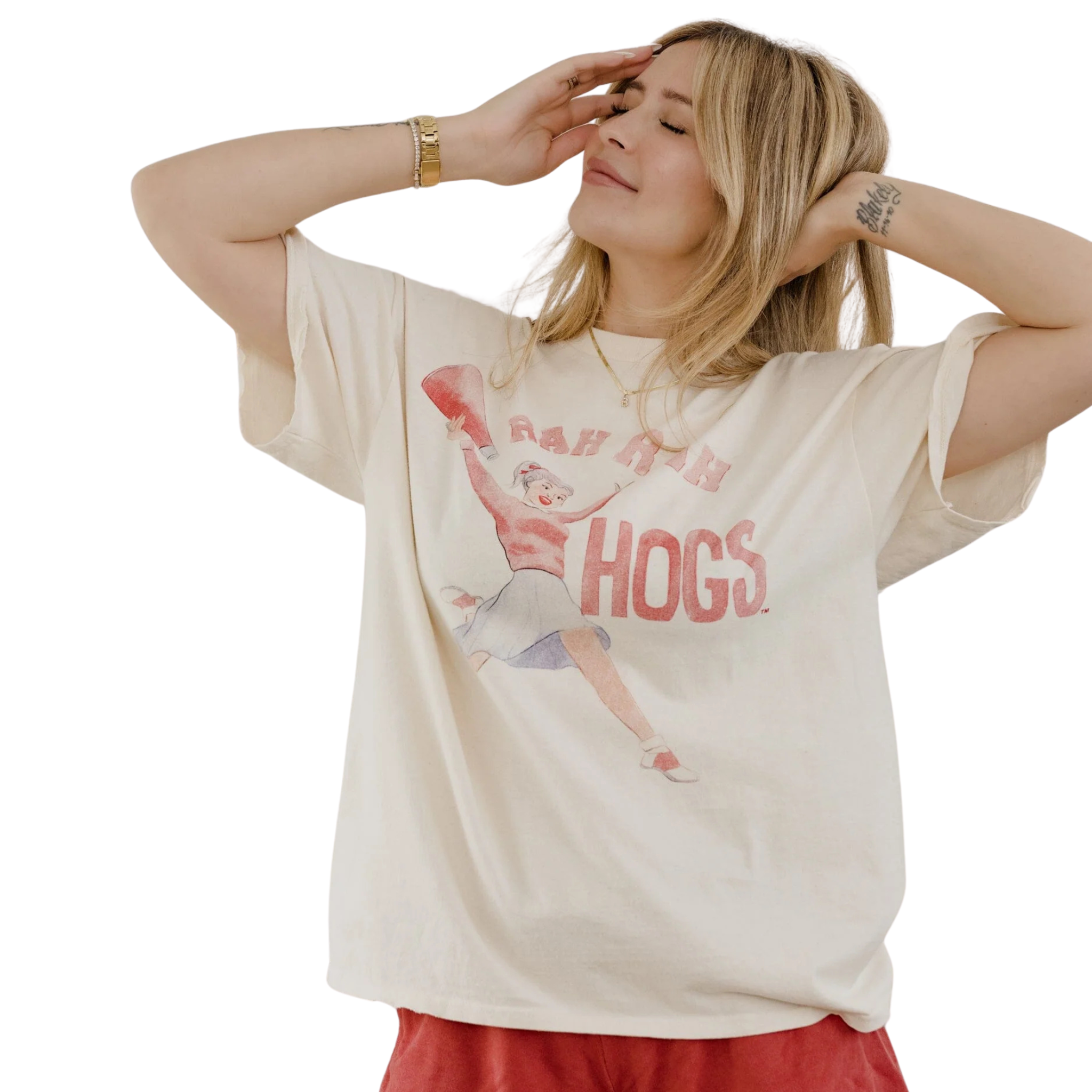 Arkansas Razorbacks Rah Rah Off White Thrifted Tee-Fairley Fancy