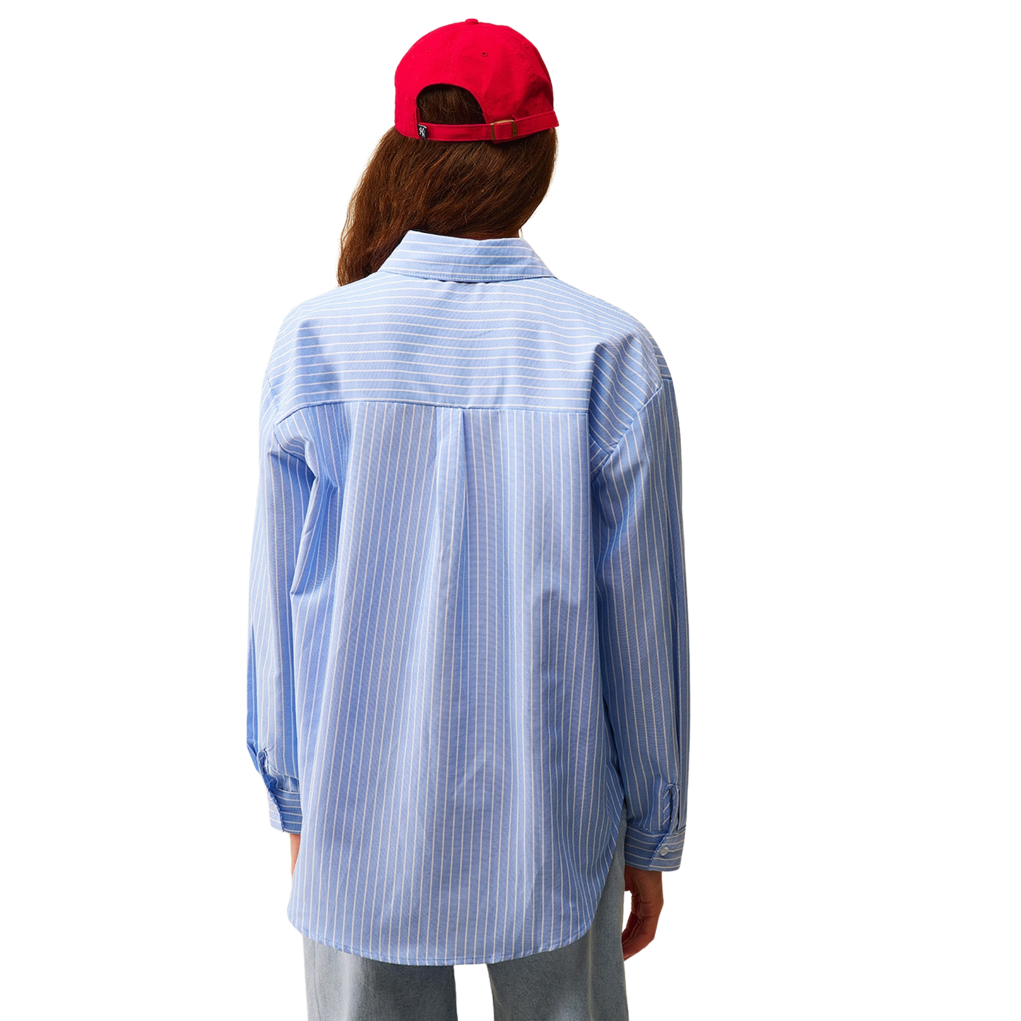 Blue Striped Shirt with Red Heart Embroidery-Fairley Fancy