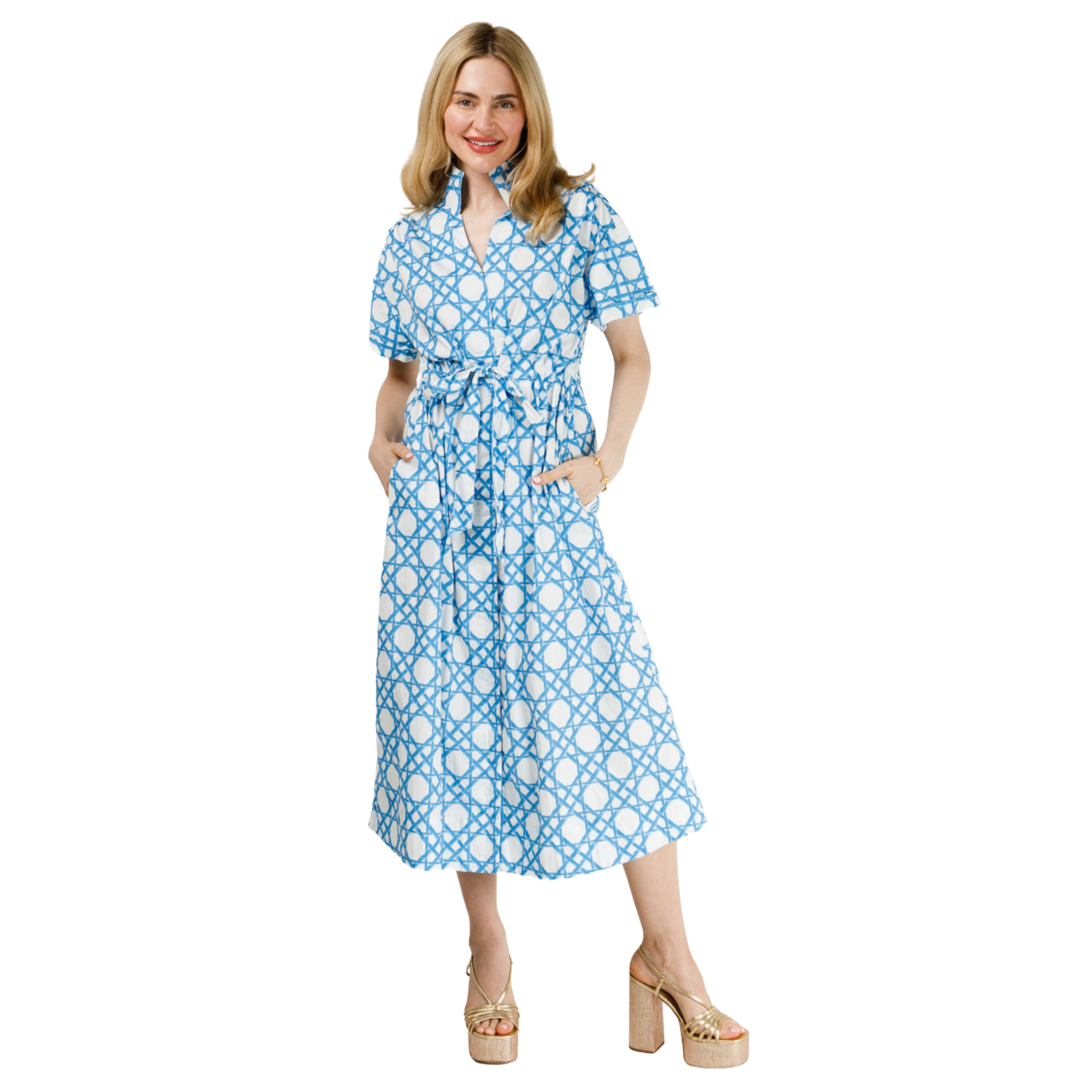 Bria Dress in Coastal Cane Blue-Fairley Fancy