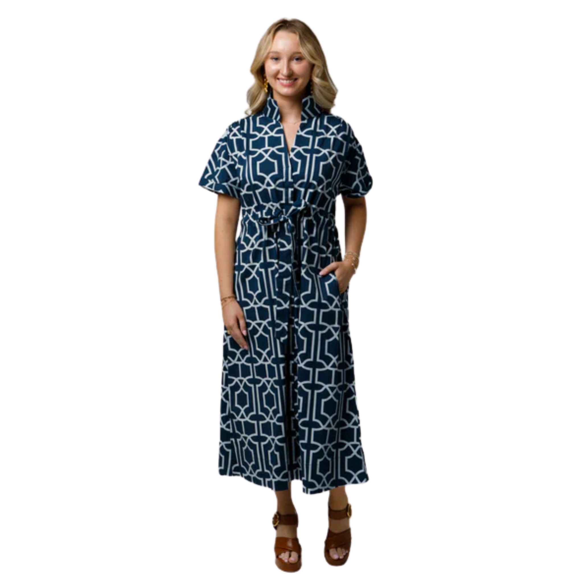 Bria Dress in Lattice Cove Navy-Fairley Fancy