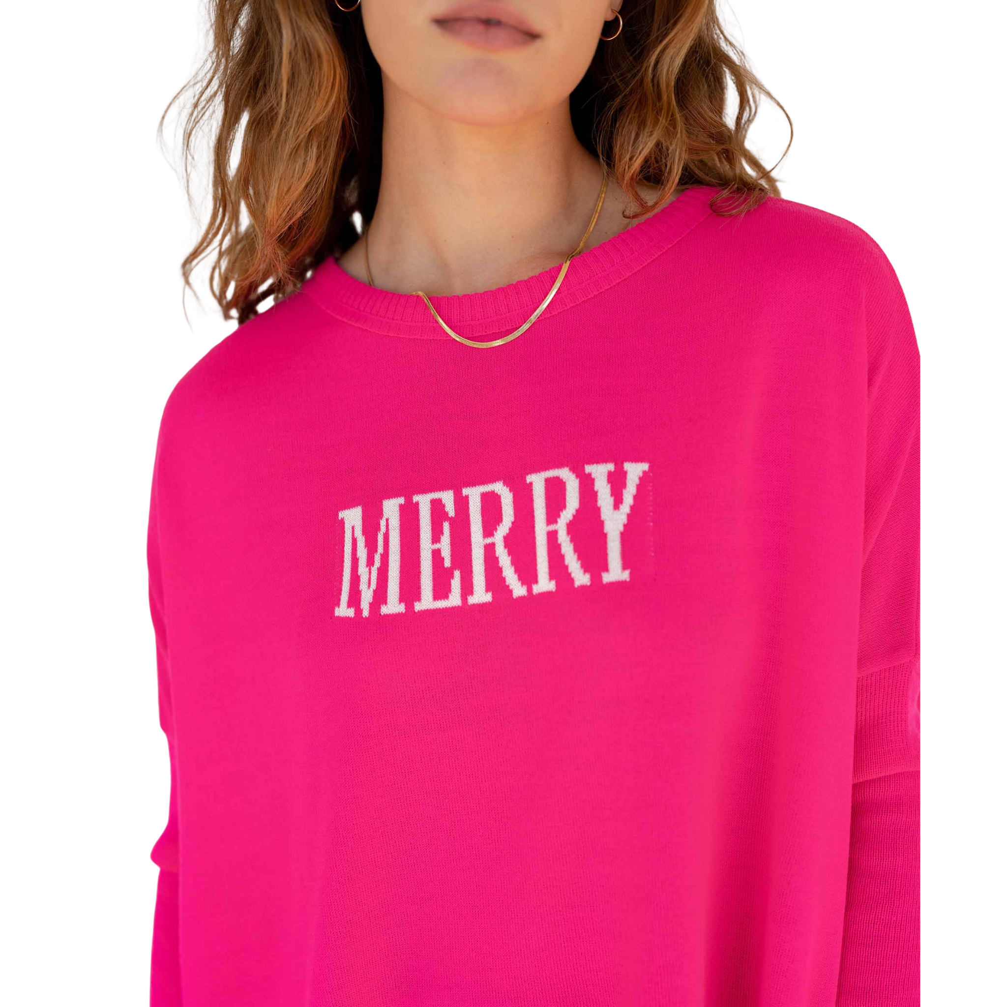 Catalina Crewneck Sweater in Merry Pink-Fairley Fancy