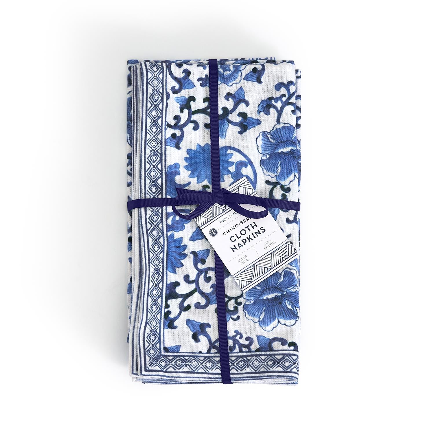 Chinoiserie Blue and White Floral Pattern Napkins, Set of 4-Fairly Fancy1
