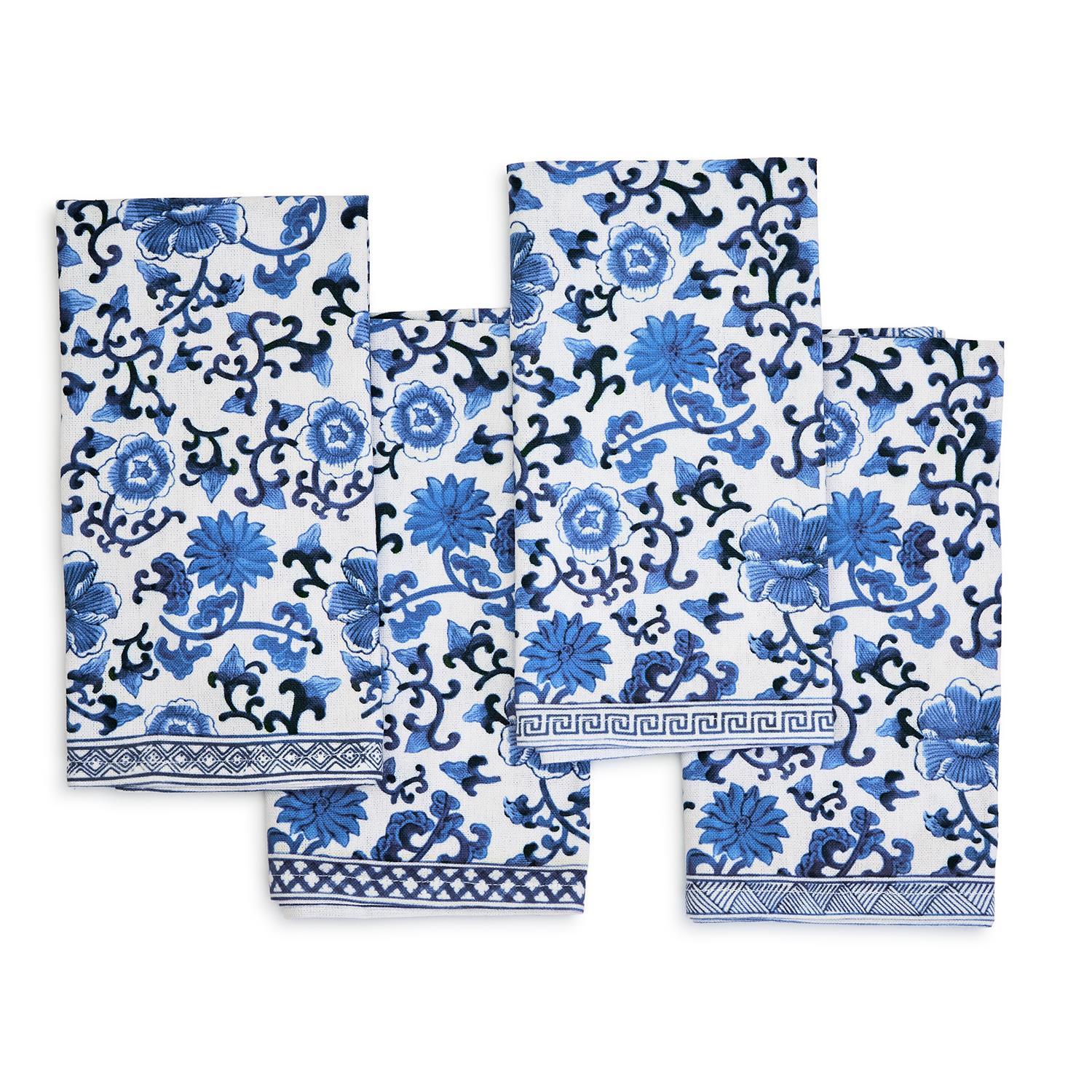 Chinoiserie Blue and White Floral Pattern Napkins, Set of 4-Fairly Fancy2