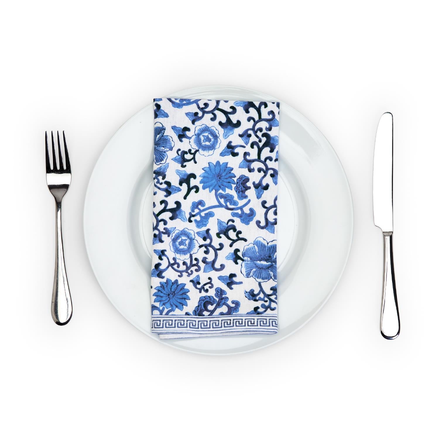 Chinoiserie Blue and White Floral Pattern Napkins, Set of 4 - Fairley Fancy3