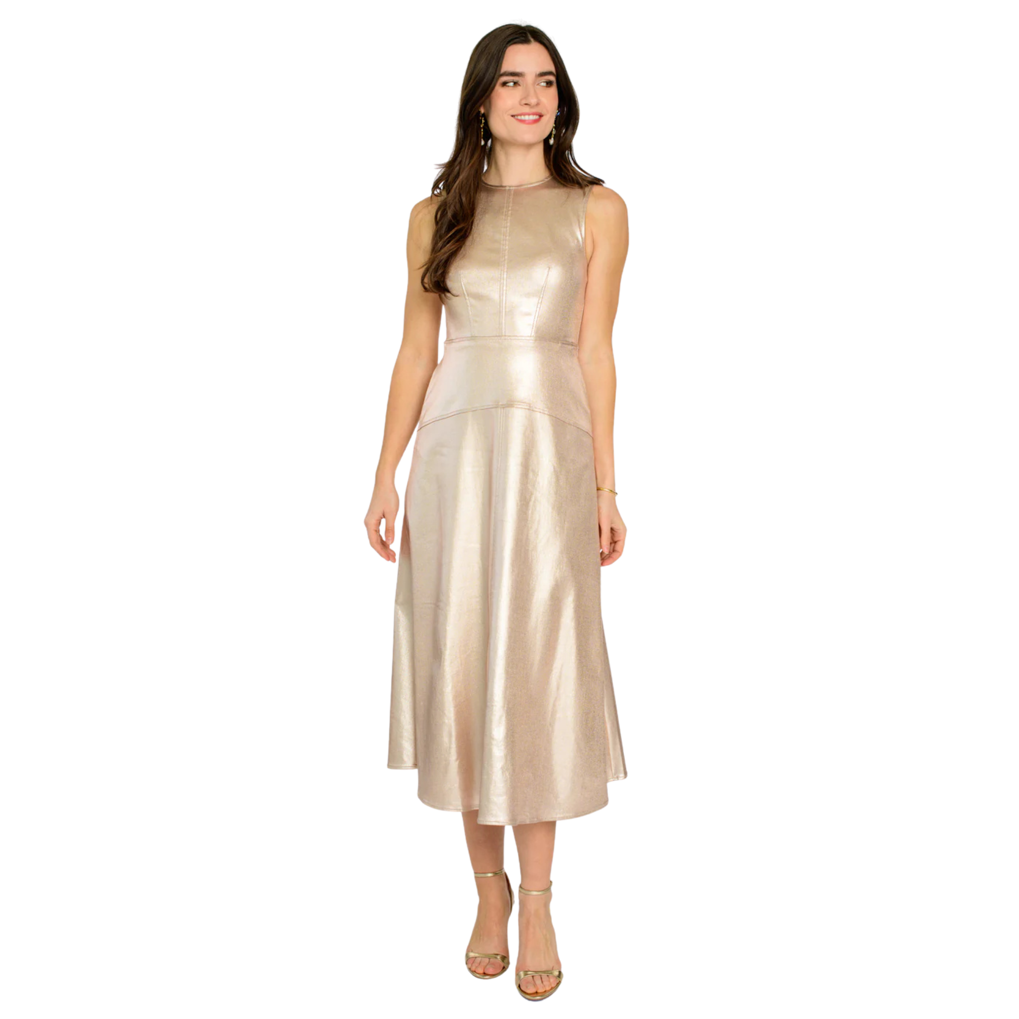 Claire Dress in Metallic Denim-Fairley Fancy