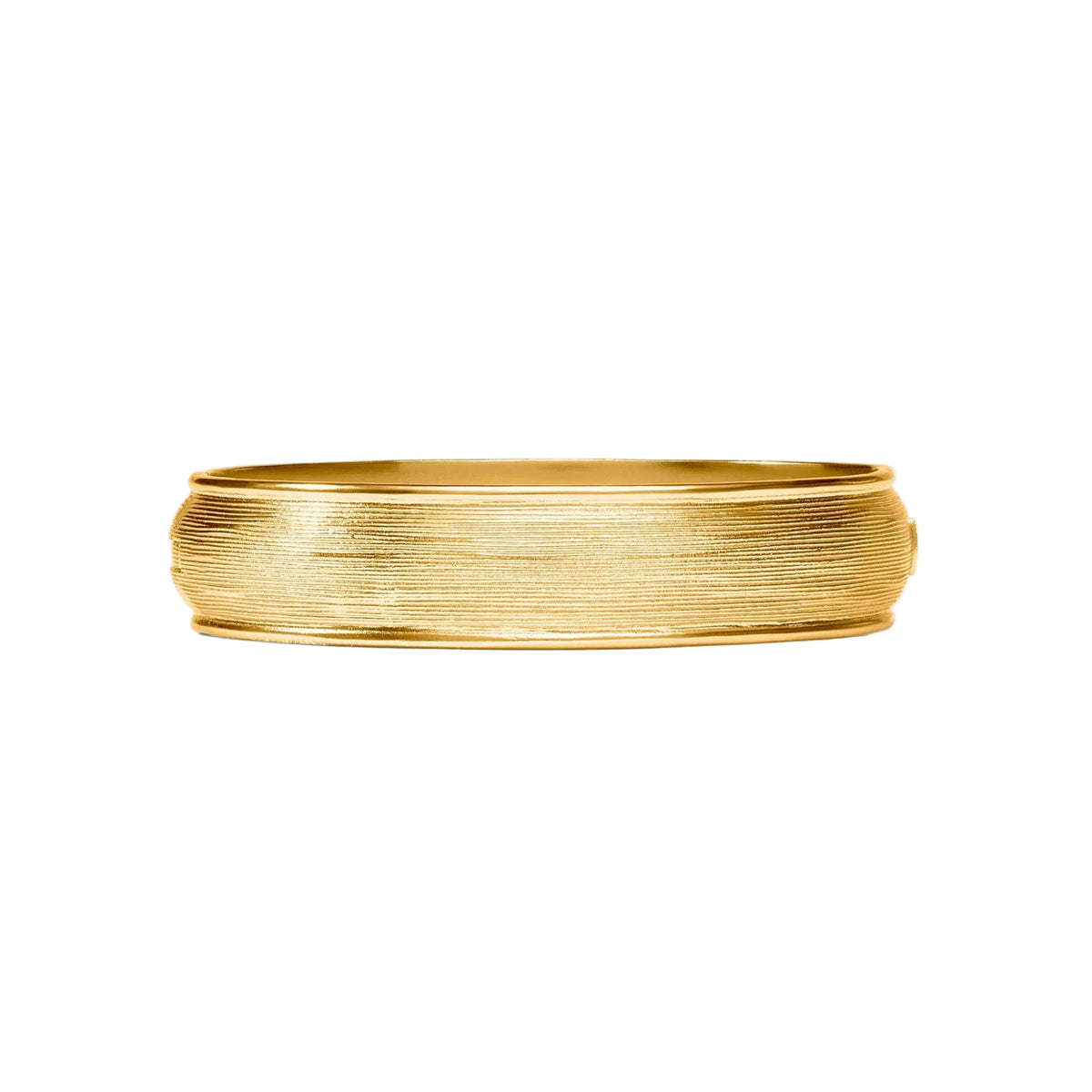 A wide, textured gold bangle bracelet with a ribbed, layered surface, shown against a plain white background.