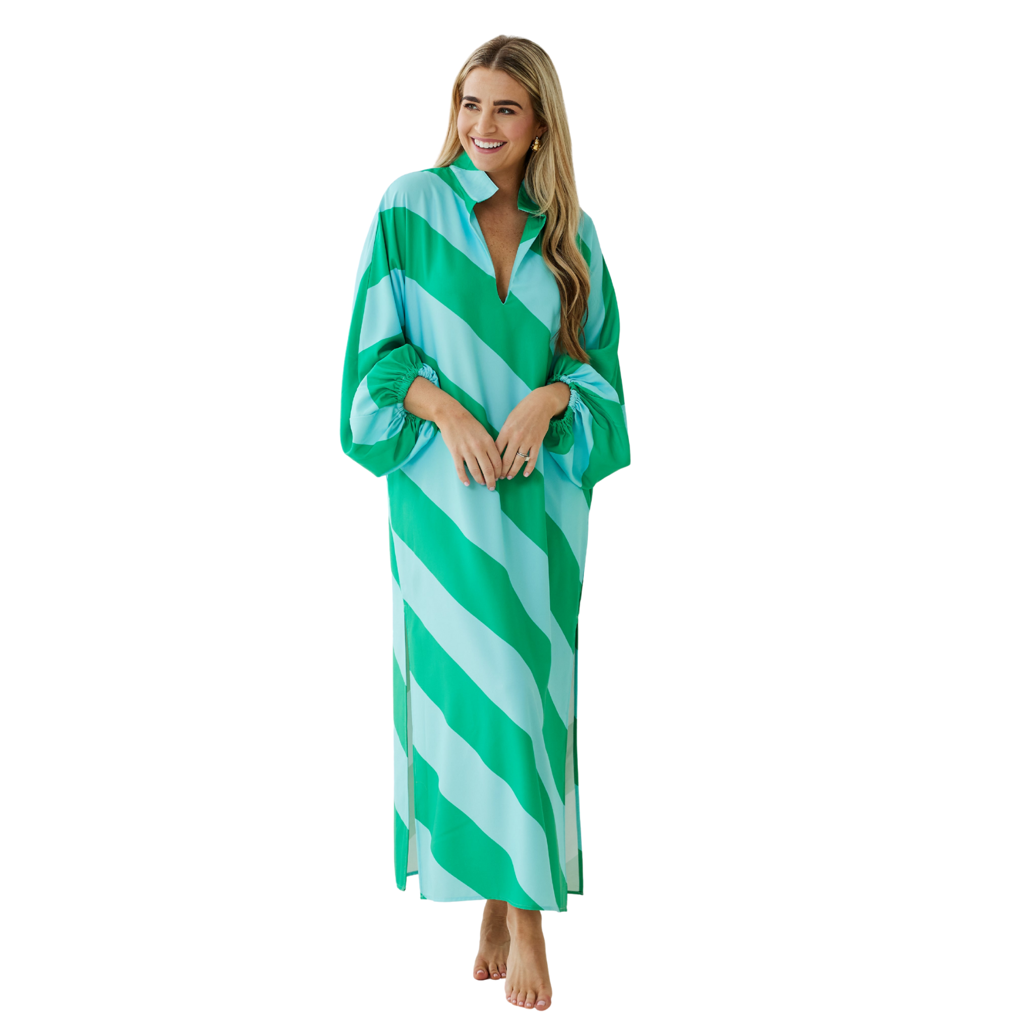 Coco Caftan in Aqua and Green-Fairley Fancy