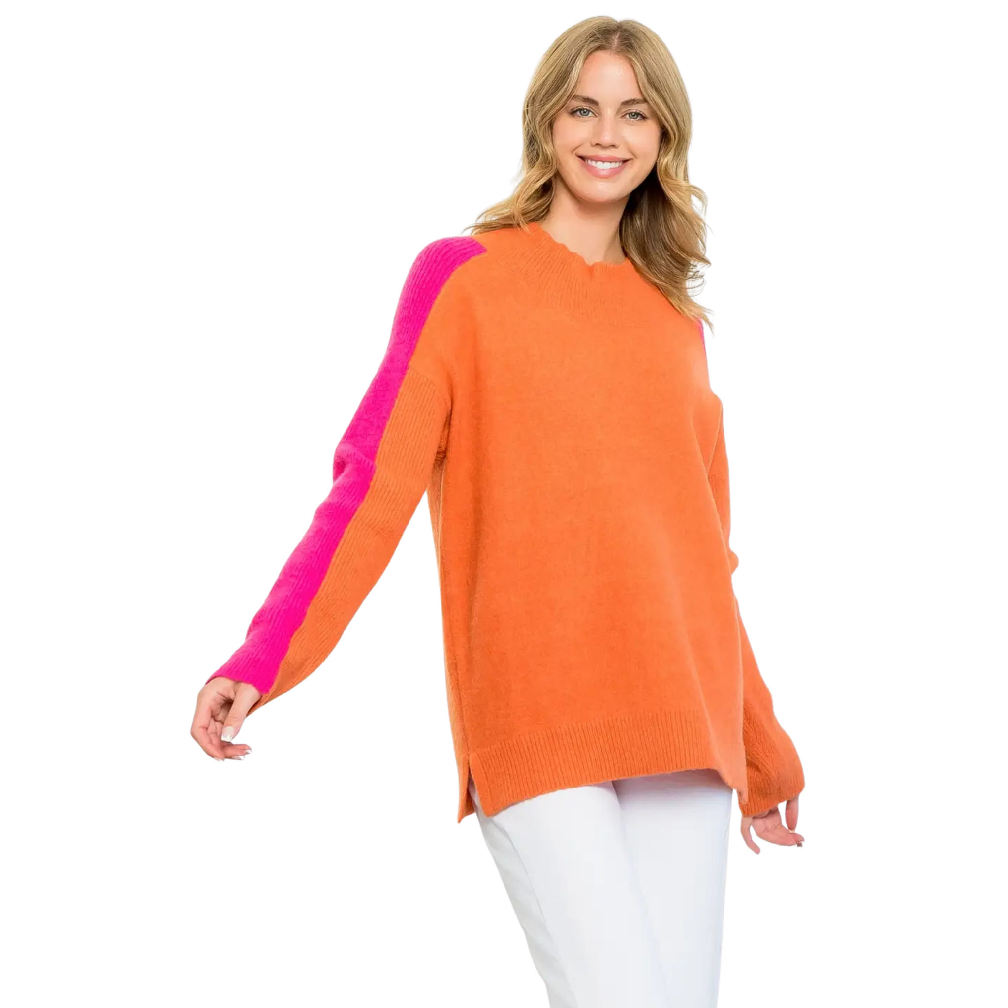 Colorblock Sleeve Sweater in Orange-Fairley Fancy