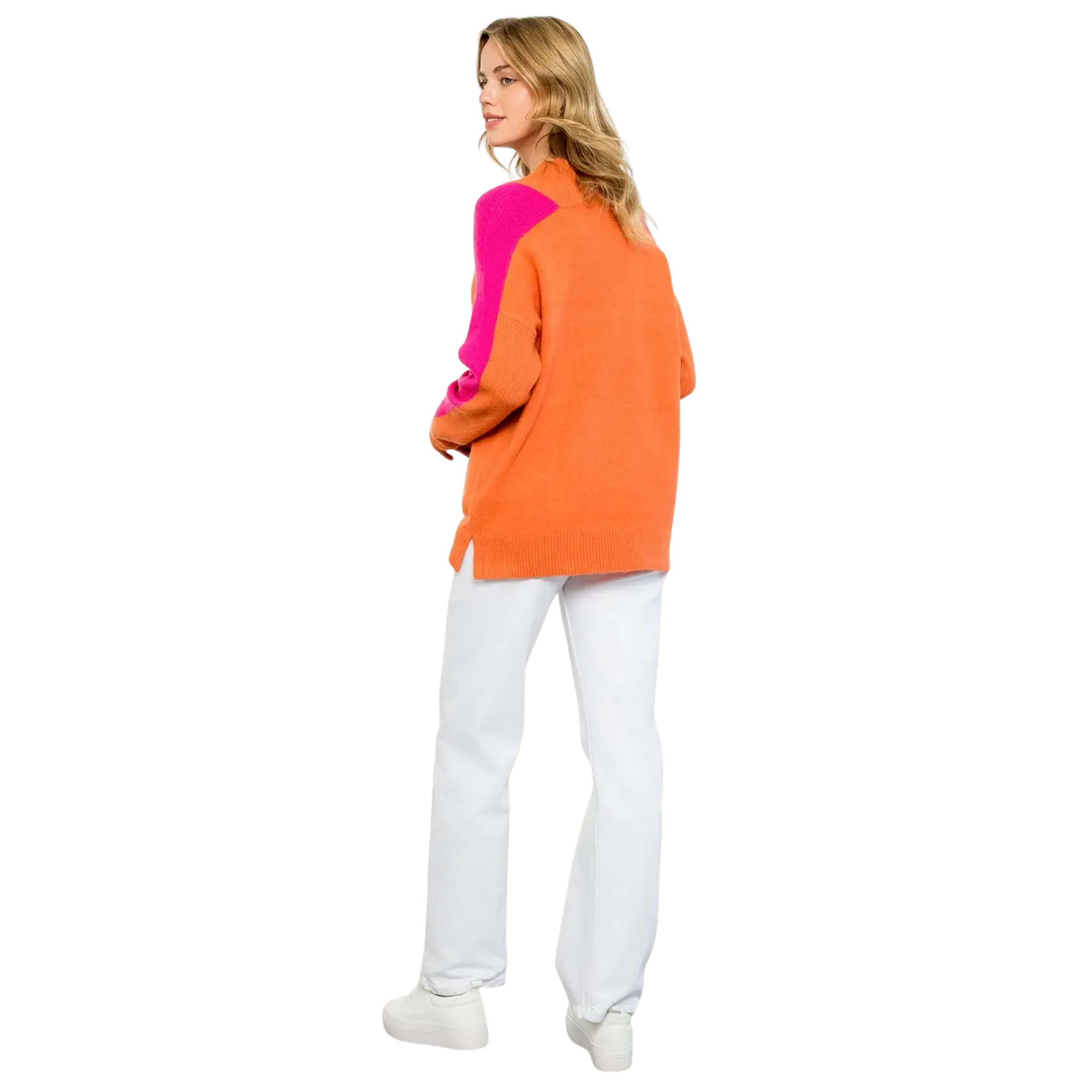 Colorblock Sleeve Sweater in Orange-Fairley Fancy