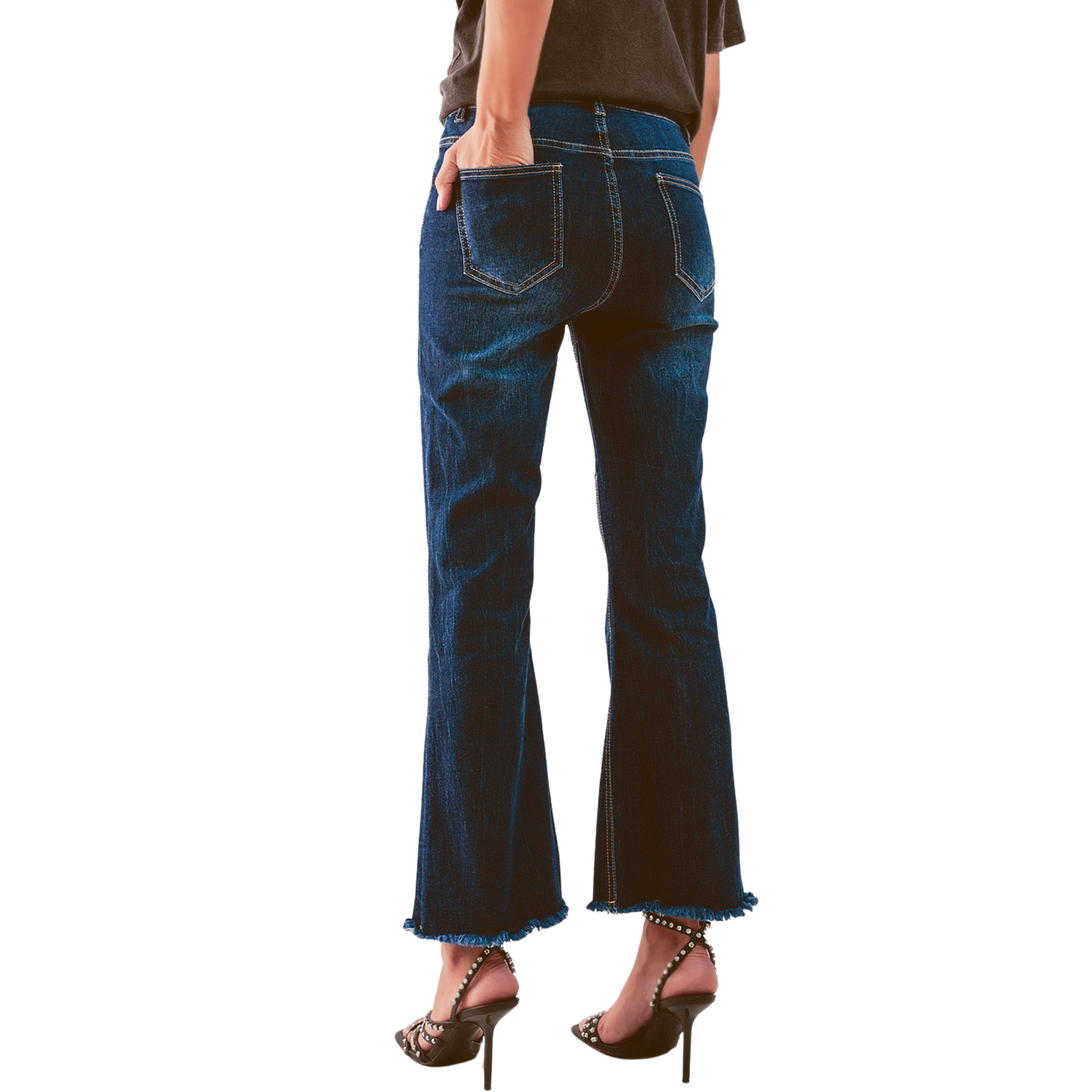 Cropped Kickflare Jeans in Mid Washing-Fairley Fancy