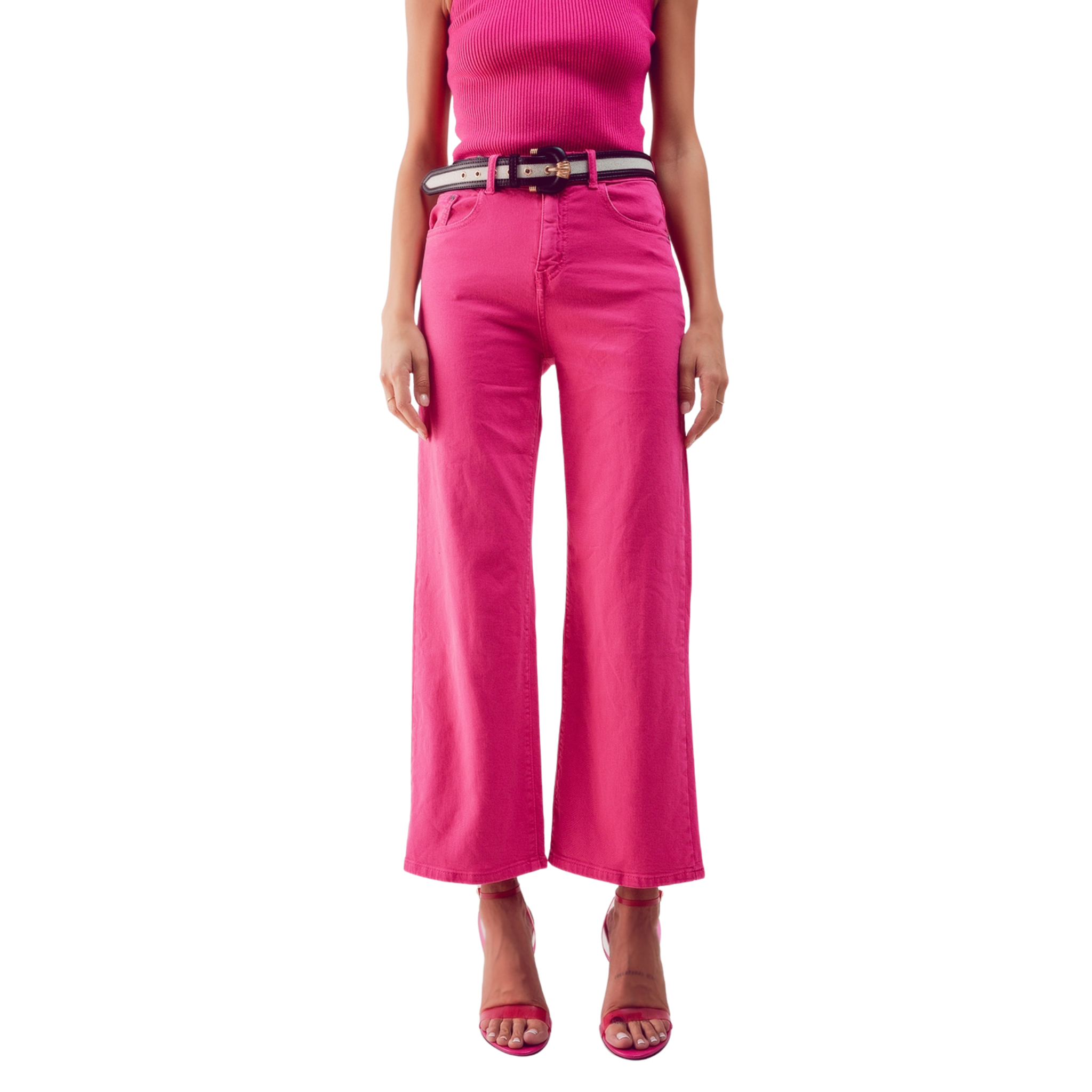Cropped Wide Leg Jeans in Fushia-Fairley Fancy
