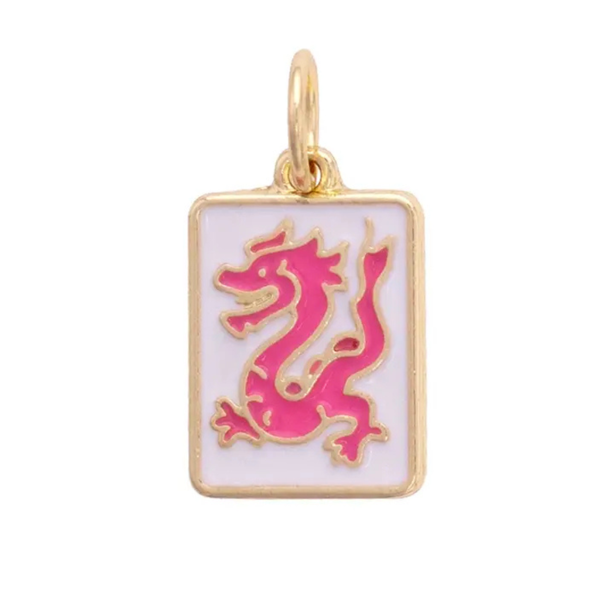 Dragon Mahjong Tile Charm in White & Pink-Fairley Fancy