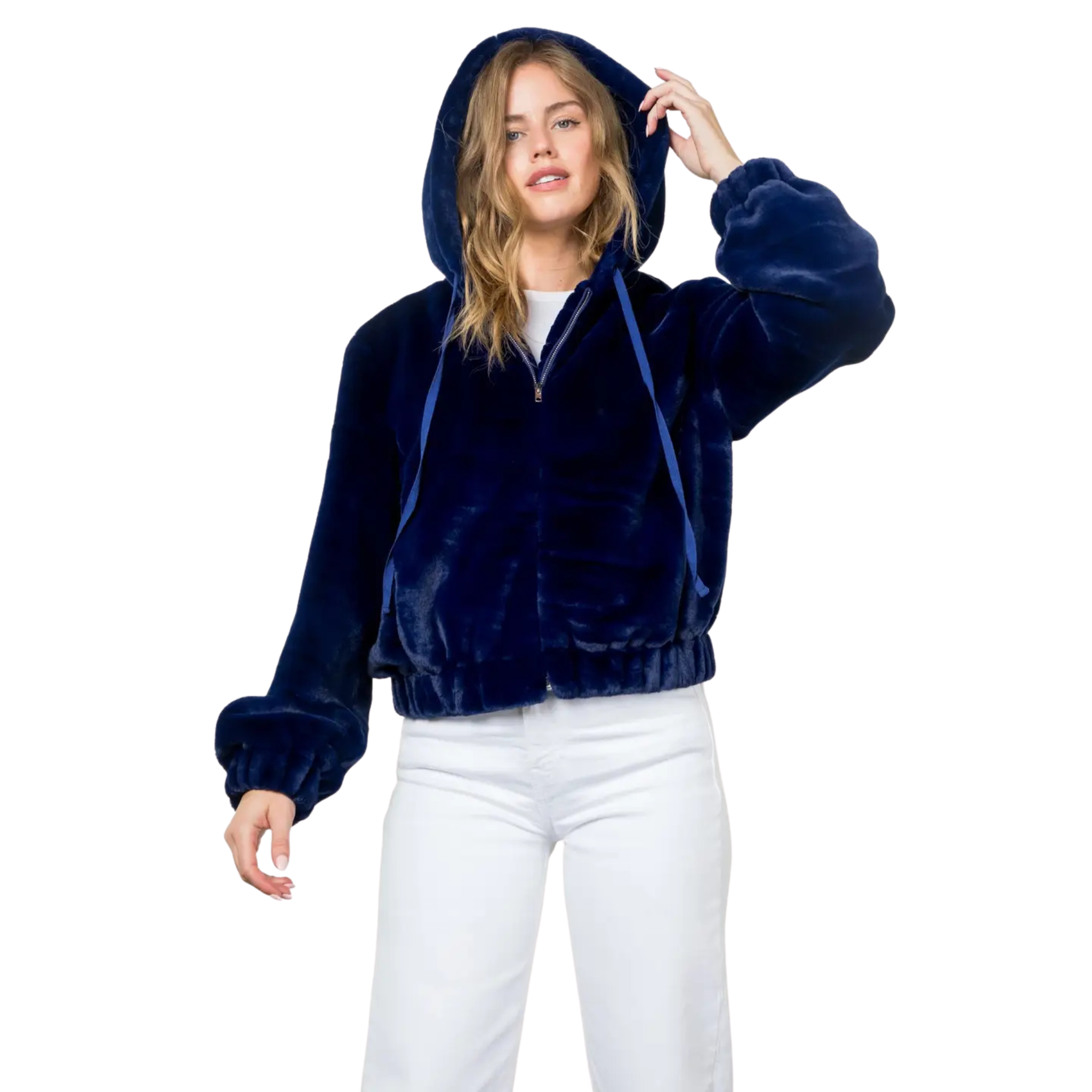 Faux Fur Jacket in Navy-Fairley Fancy