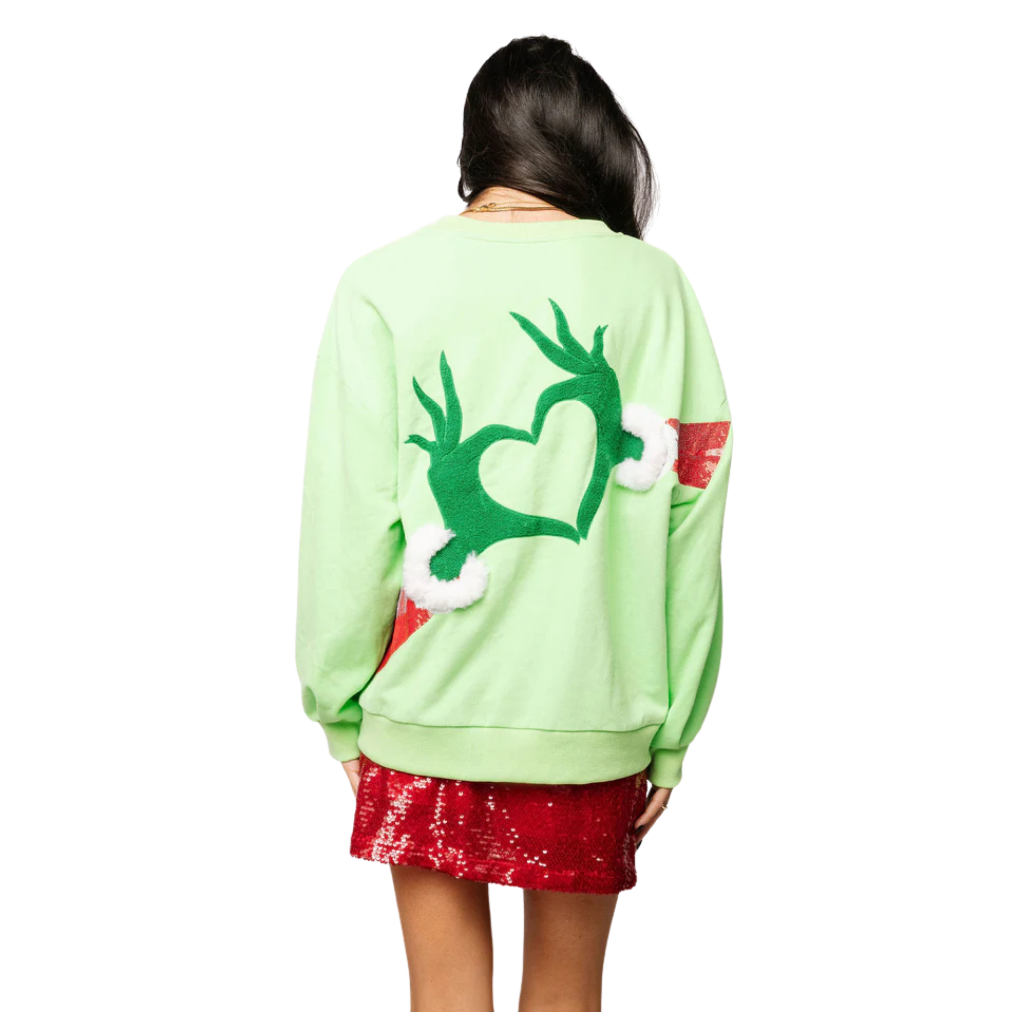 Green Grinch Heart Hands Sweatshirt-Fairley Fancy