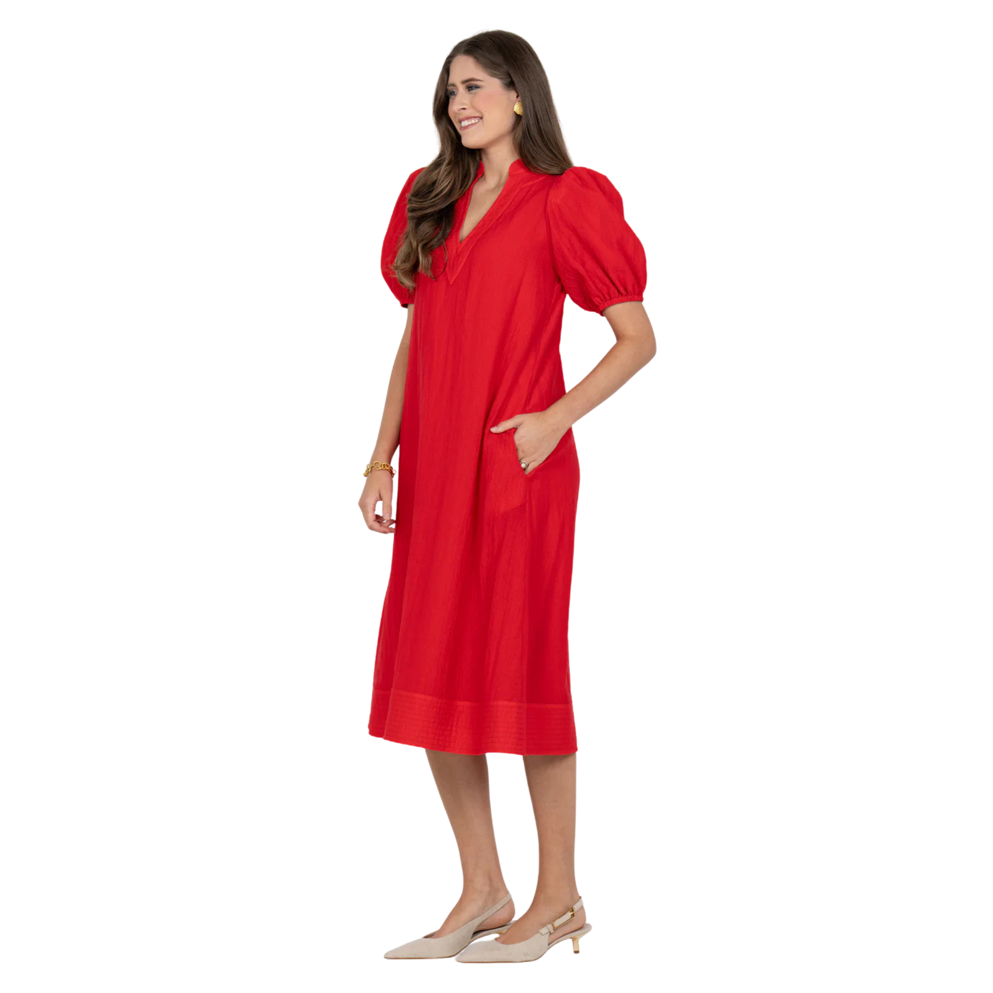 Hampton Dress in Cardinal Red-Fairley Fancy