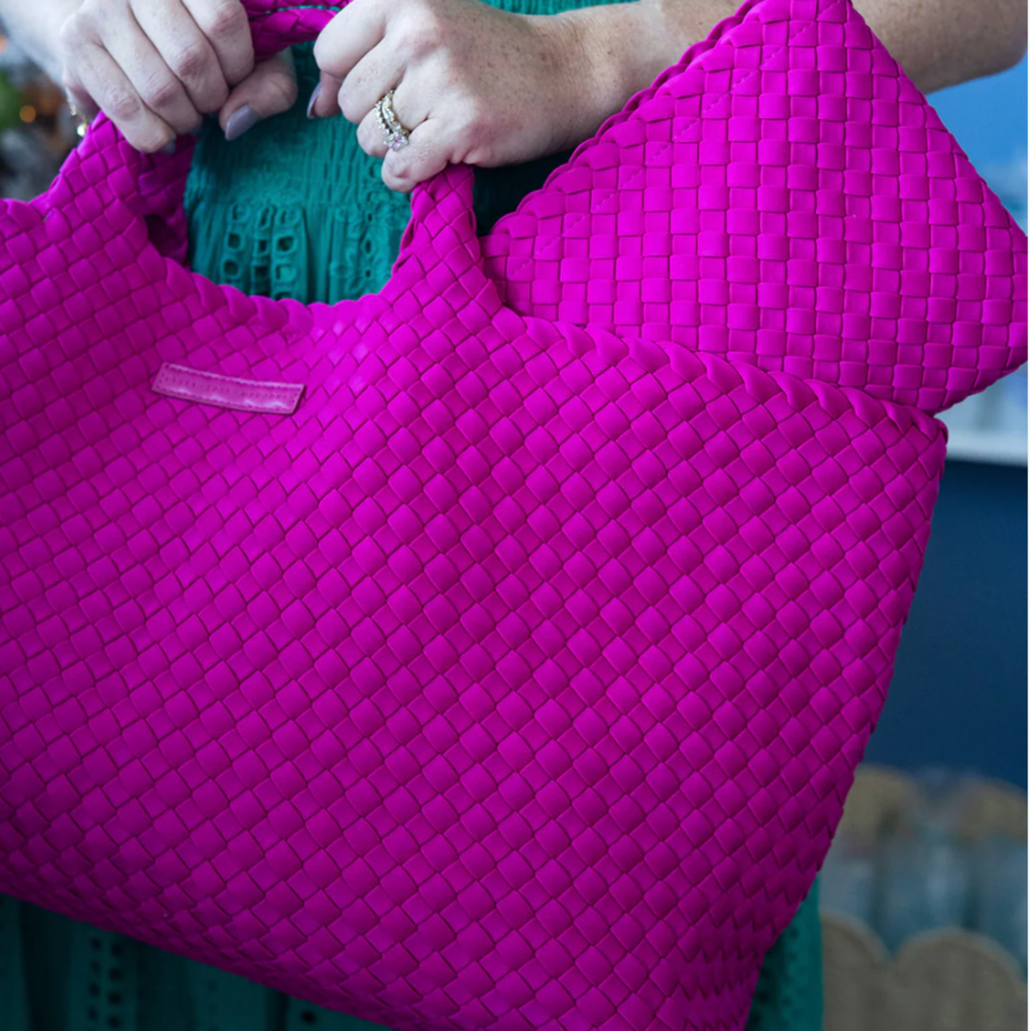 Woven Mahjong Bag Carryall-Magenta-Fairley Fancy