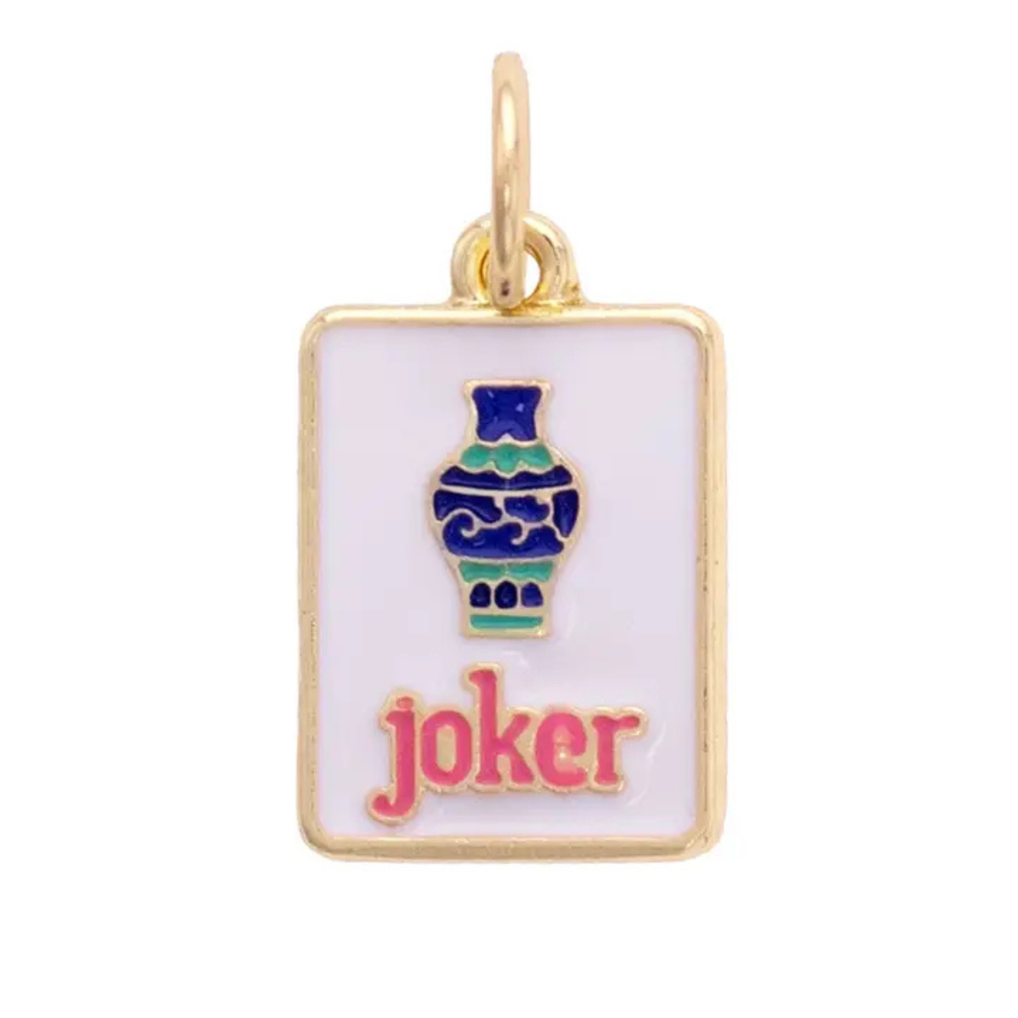 Joker Mahjong Tile Charm in Blue, White & Pink-Fairley Fancy