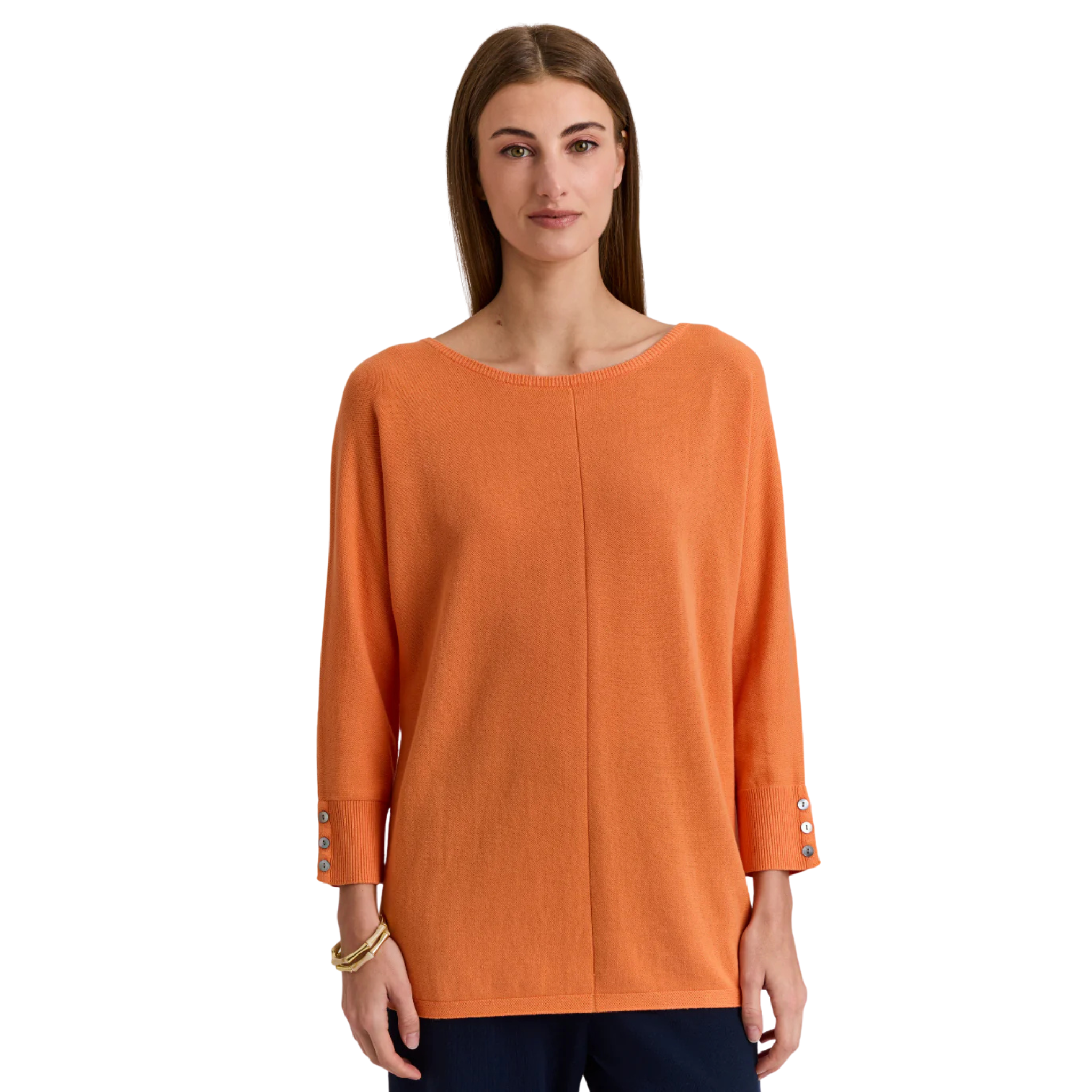 Leanne 3/4 Sleeve Sweater in Tangerine-Fairley Fancy
