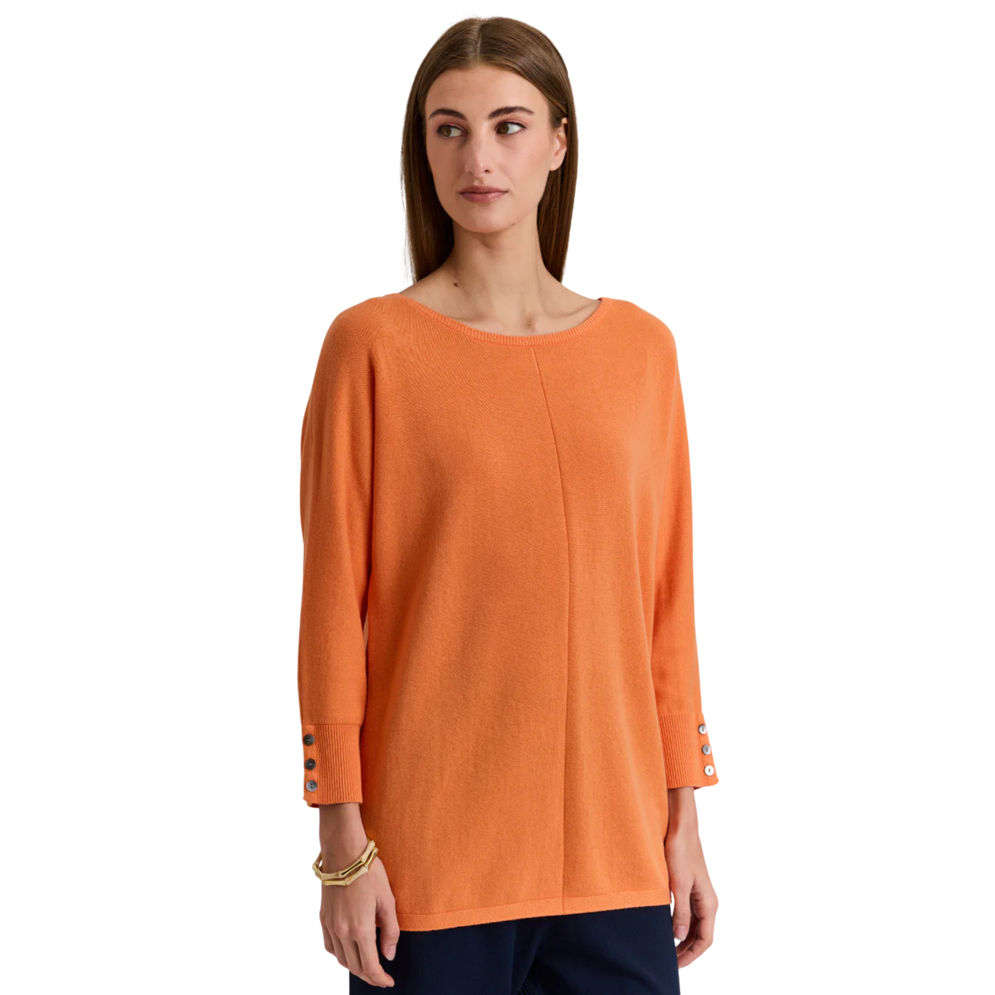 Leanne 3/4 Sleeve Sweater in Tangerine-Fairley Fancy
