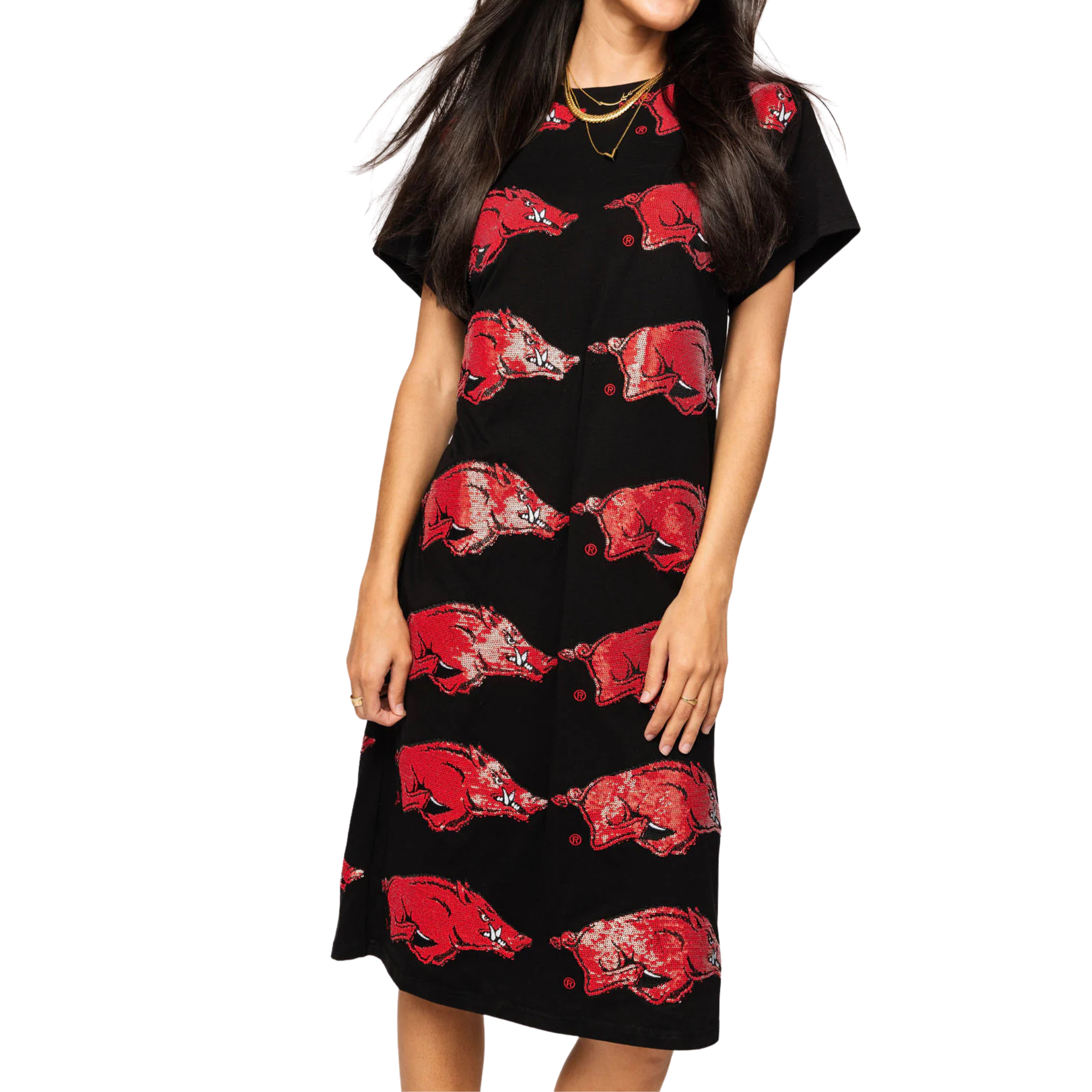 Licensed Arkansas Mascot Midi Tee Dress - Fairley Fancy