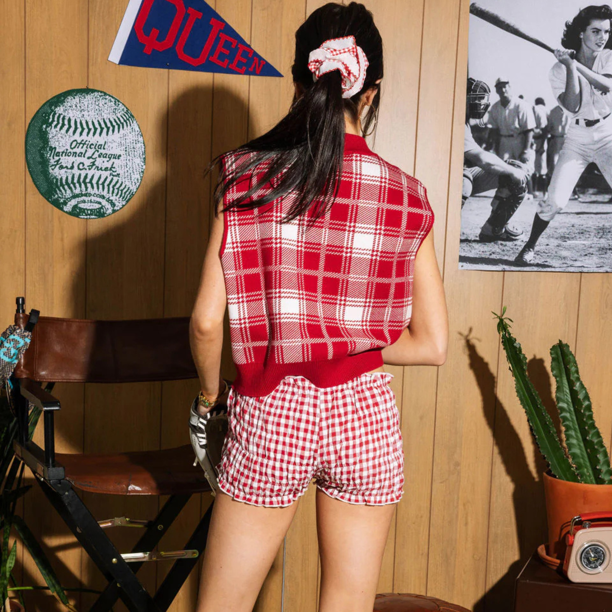 Licensed Crimson & White Plaid Arkansas Sweater Vest-Fairley Fancy3