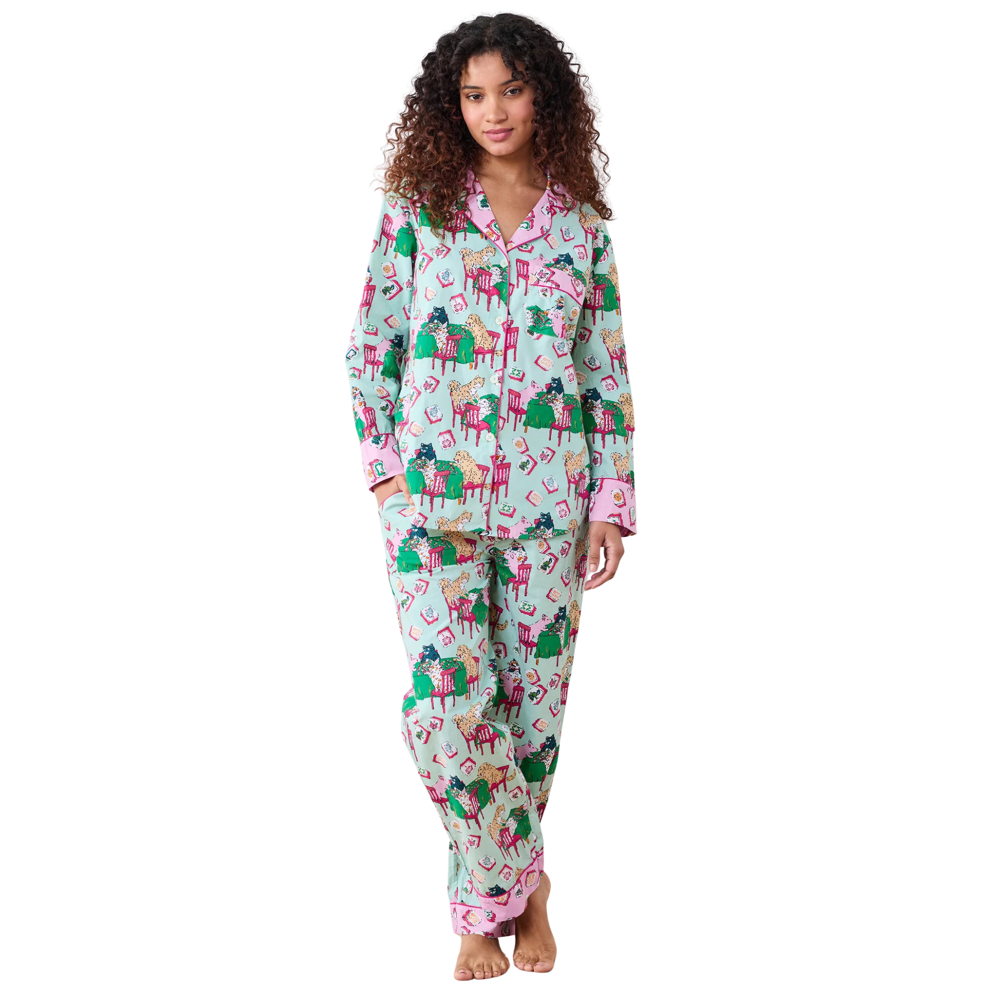 Long PJ Set in Mah Jongg Menagerie-Fairley Fancy