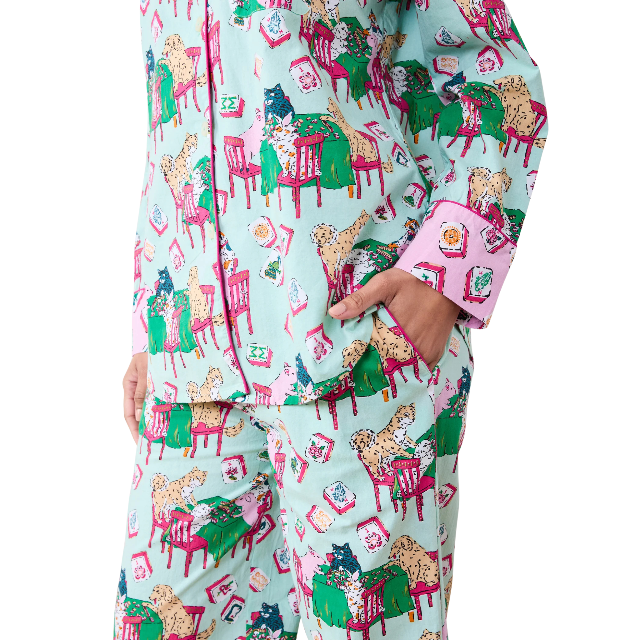 Long PJ Set in Mah Jongg Menagerie-Fairley Fancy
