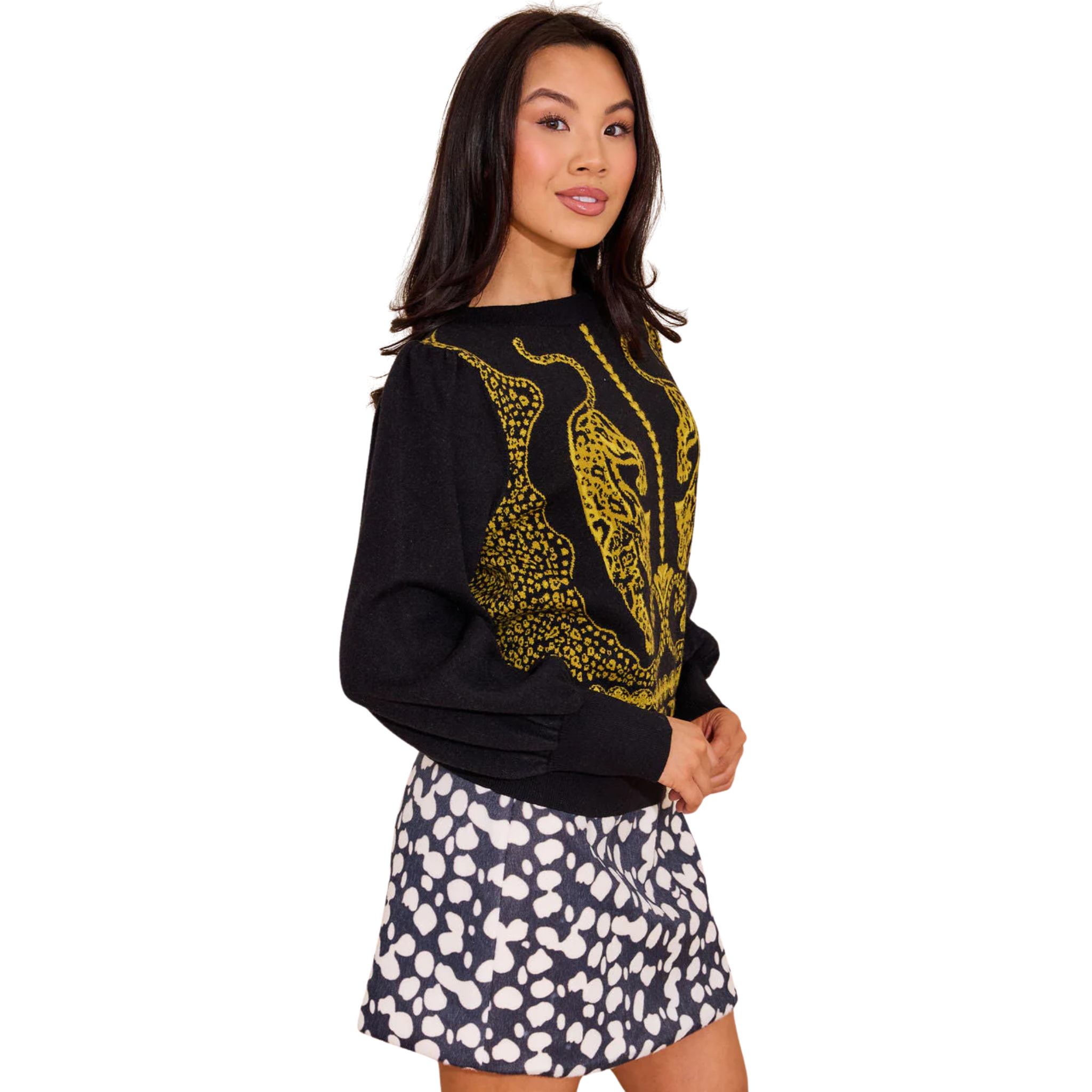 Lucie Sweater in Pouncing Panther-Fairley Fancy