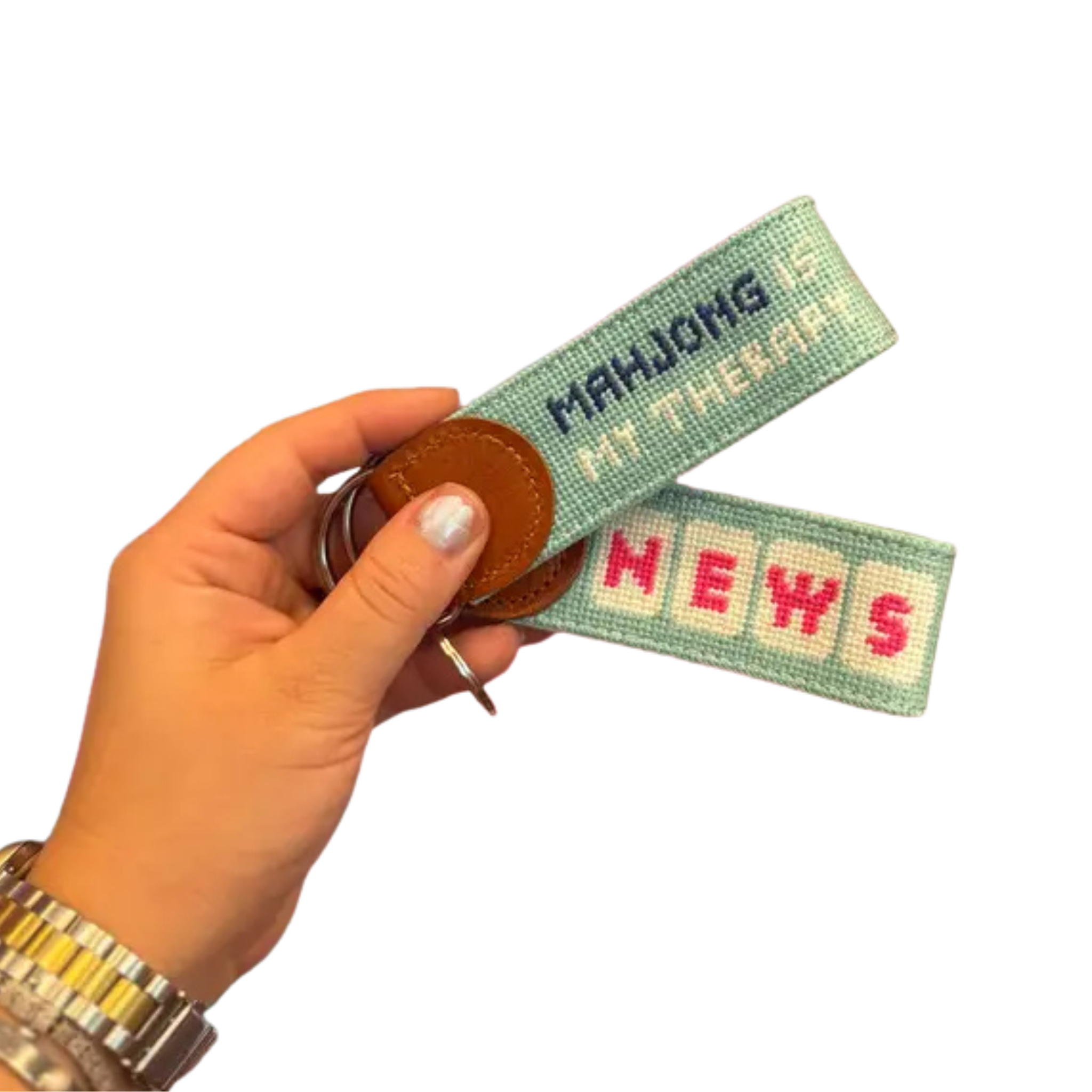 Mahjong Is My Therapy Needlepoint Keychain-Fairley Fancy