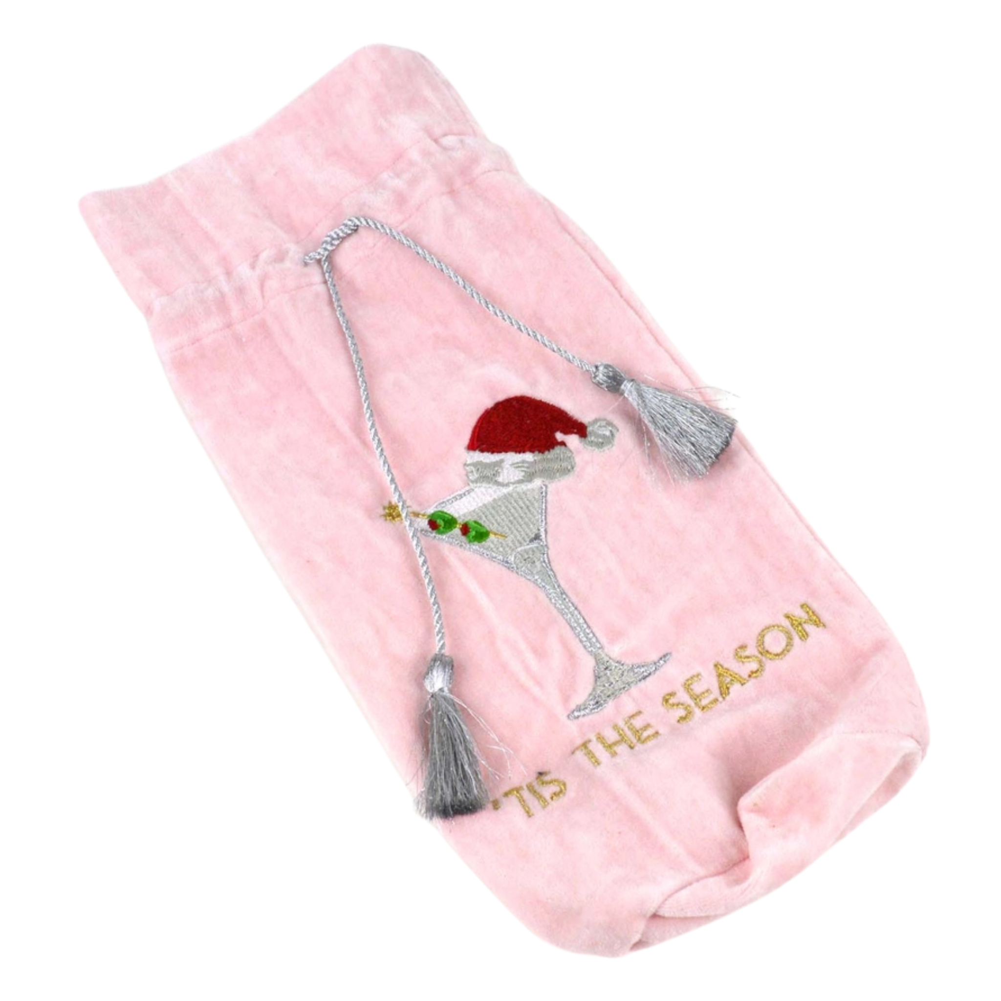 Martini Embroidered Pink Wine Bag-Fairley Fancy