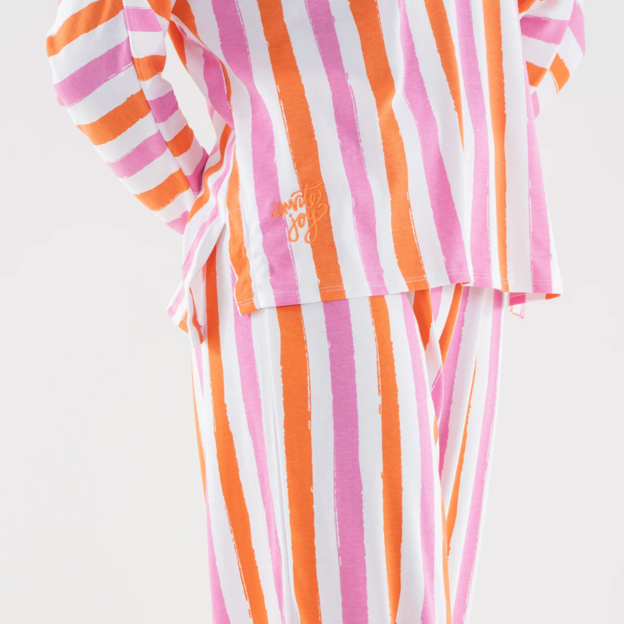 Pajama Pant Set in Coral Pink Stripe