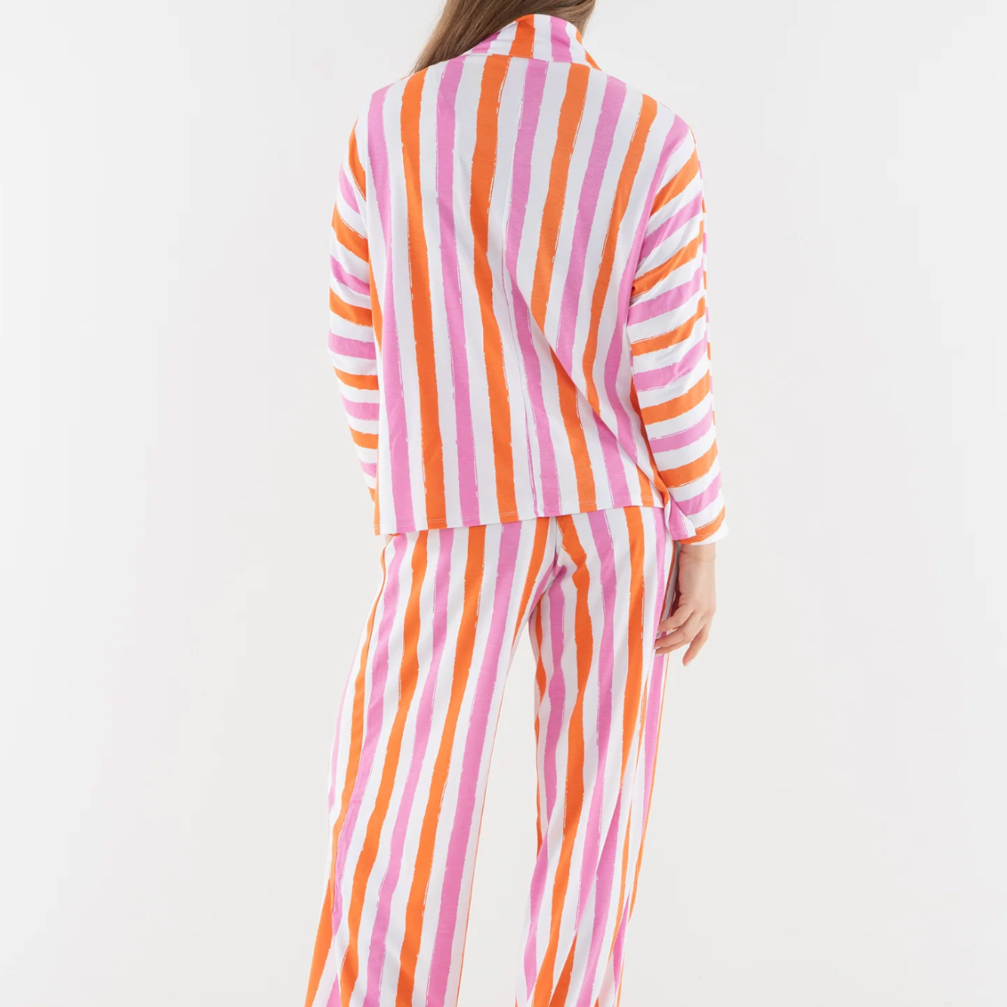 Pajama Pant Set in Coral Pink Stripe